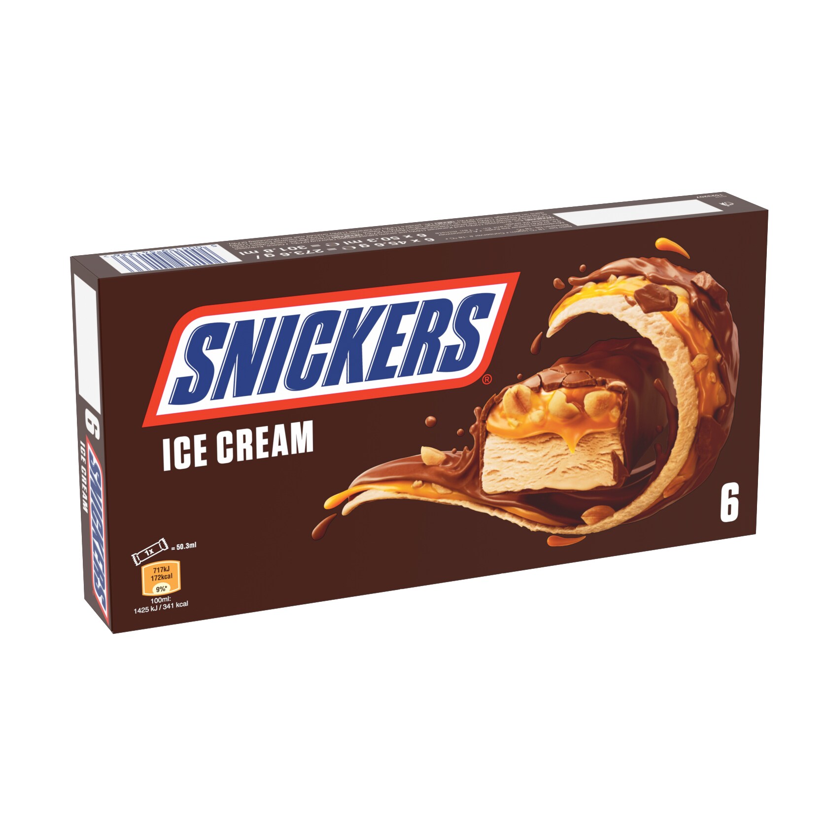 SNICKERS helado barritas de chocolate con caramelo caja 6 uds 274 gr
