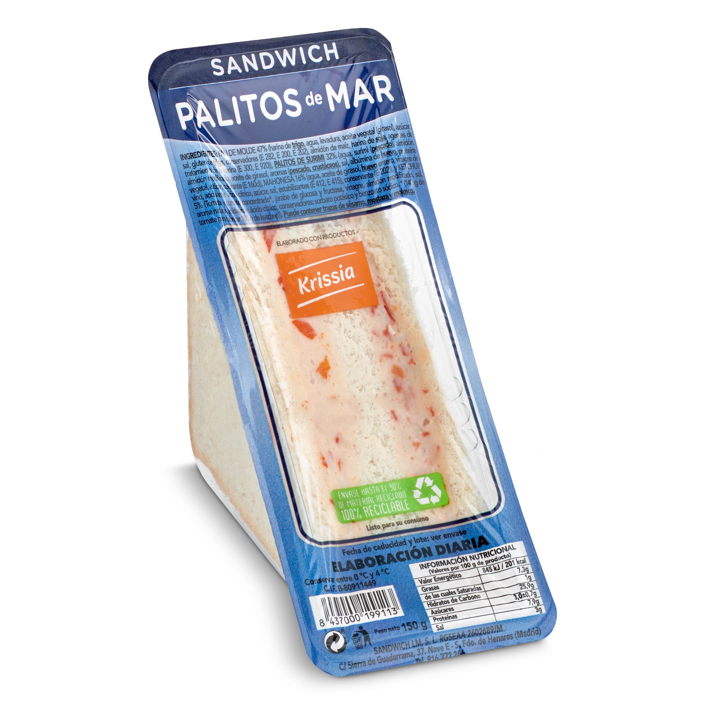 Sandwich con palitos de mar envase 150 gr