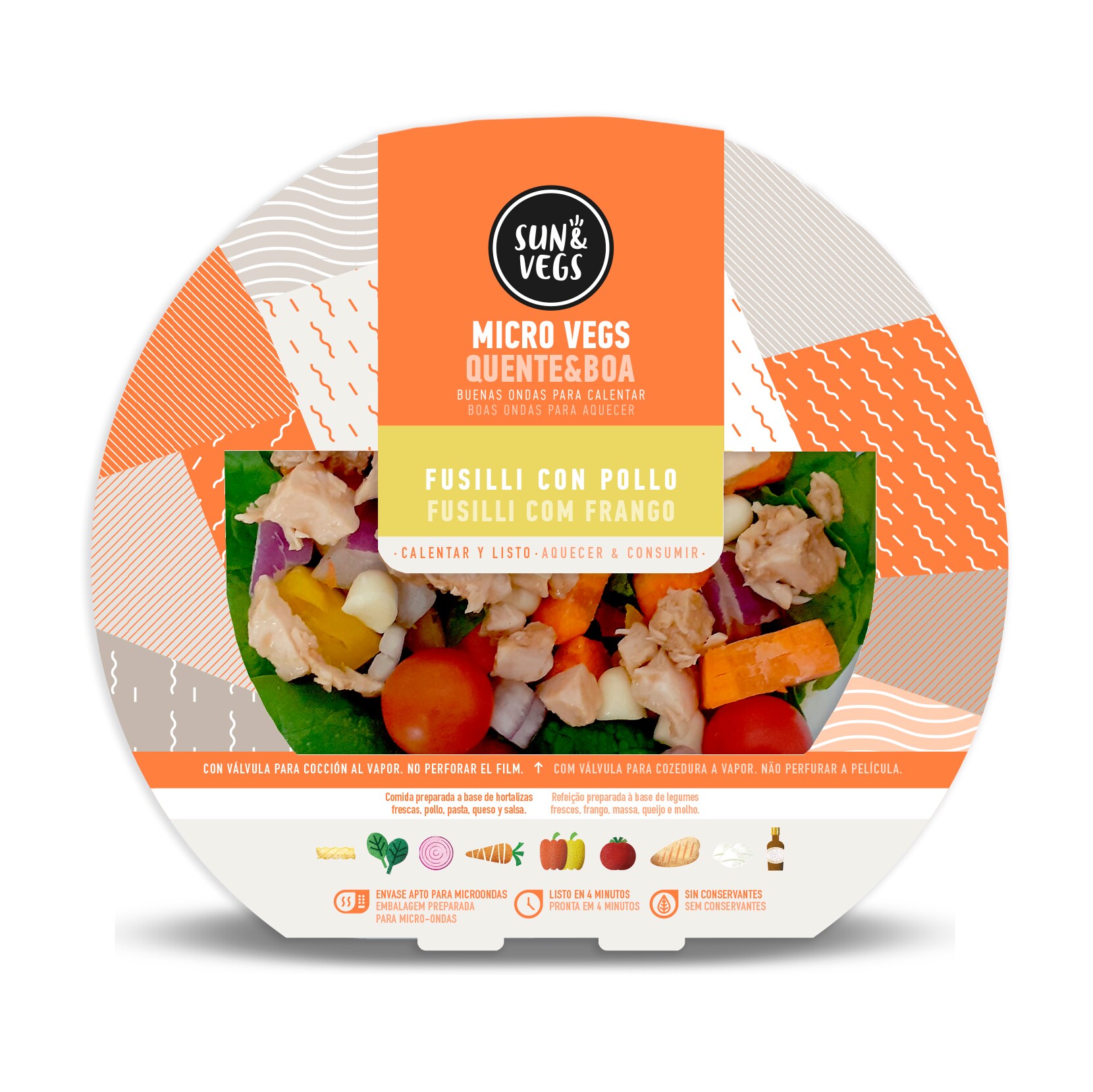 SUN&VEGS fusilli con pollo tarrina 325 gr