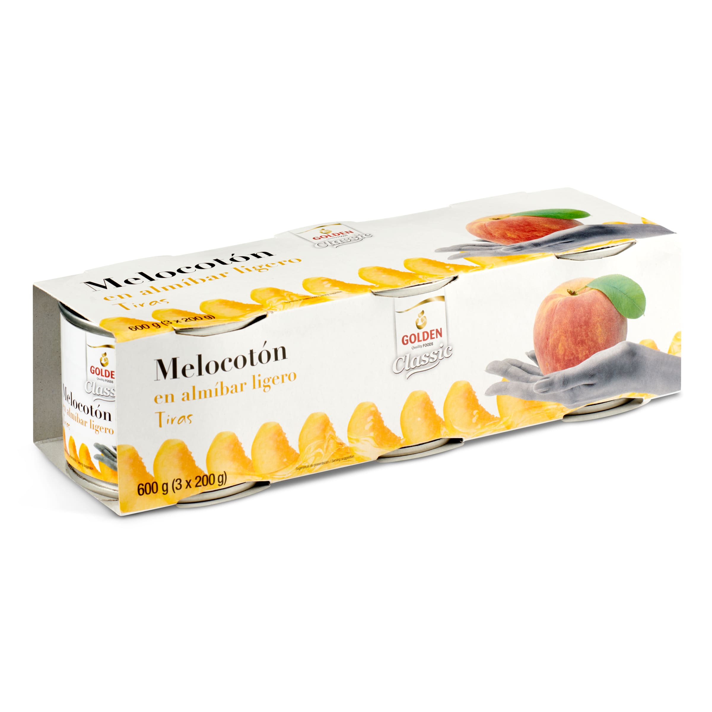 GOLDEN tiras de melocotón en almíbar ligero pack 3 latas 600 gr