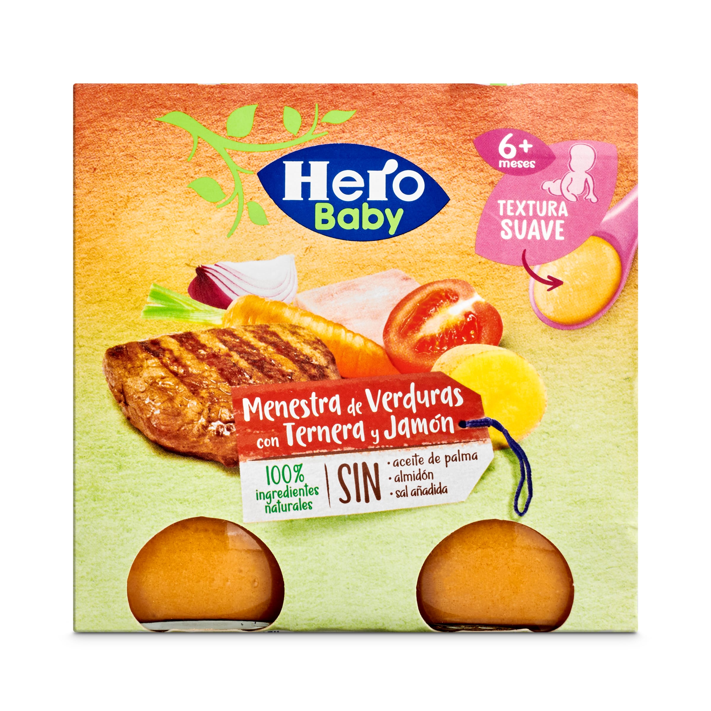 HERO menestra de verduras con ternera y jamón tarrito 2 x 235 gr