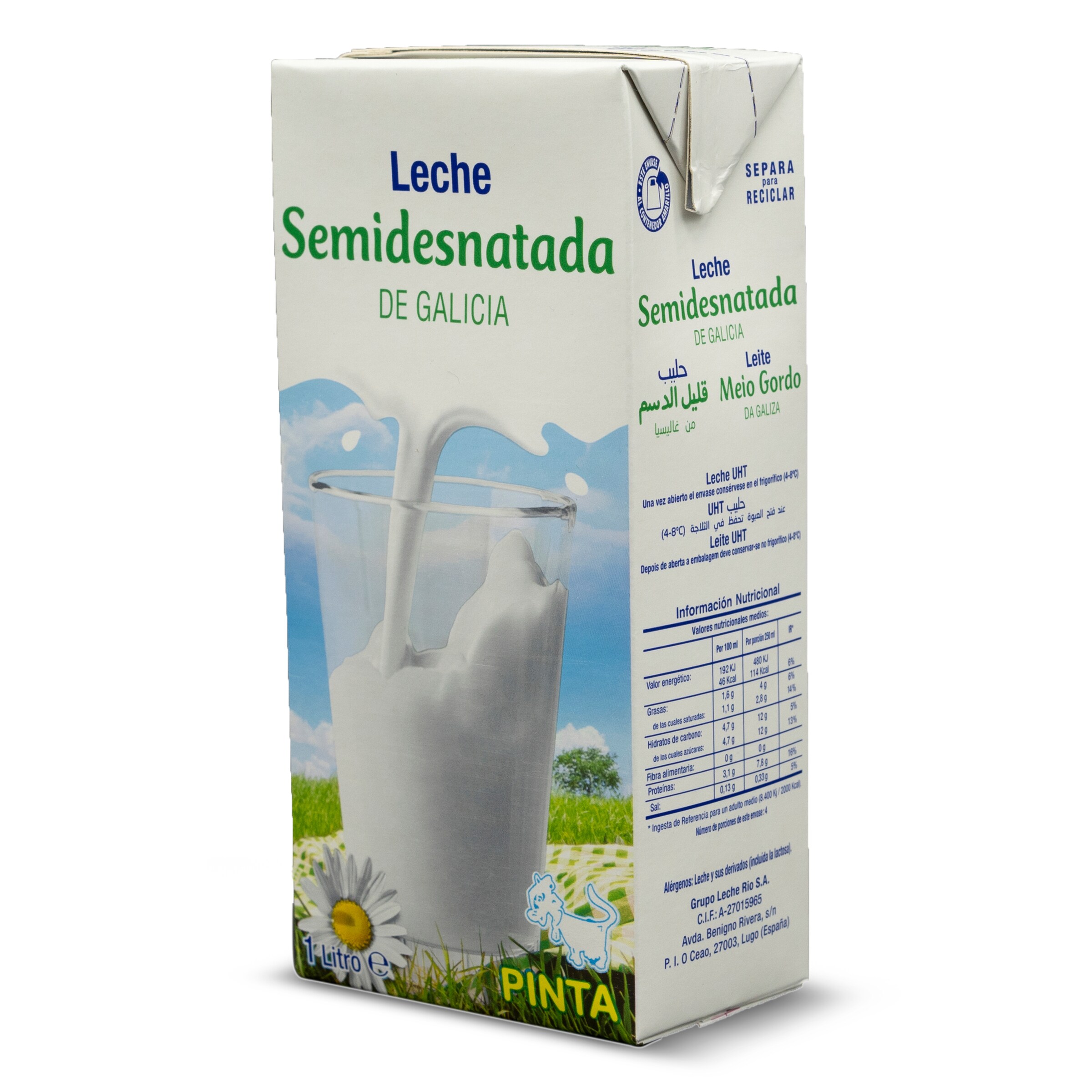 PINTA leche semidesnatada envase 1 lt