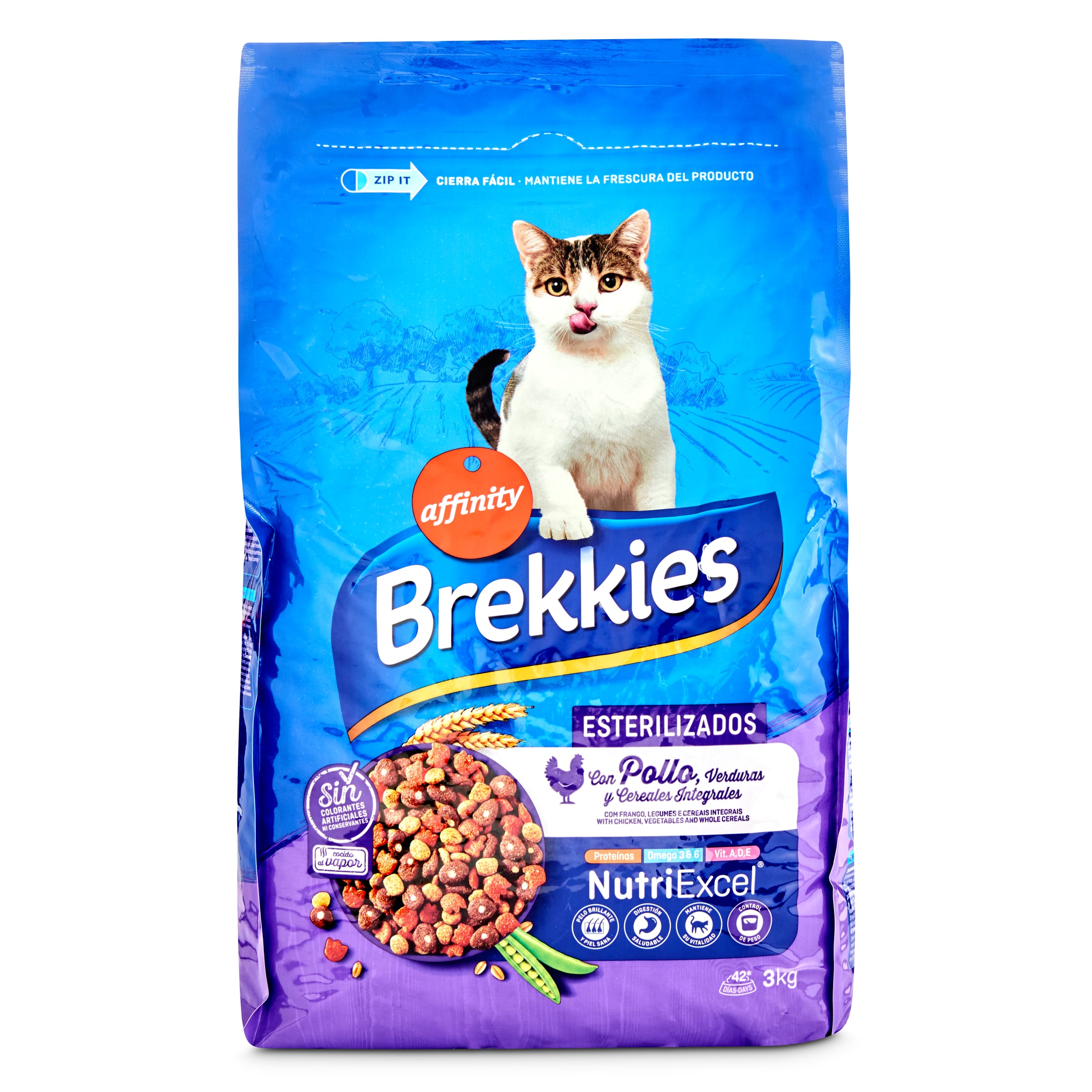 BREKKIES EXCEL alimento para gatos esterilizados con pollo bolsa 3 kg
