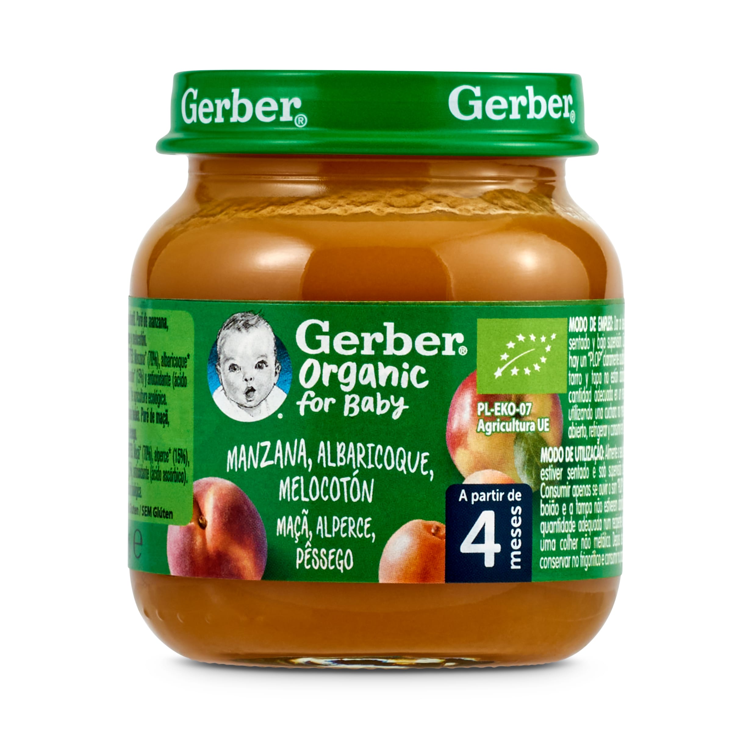 GERBER manzana albaricoque y melocotón tarrito 125 gr