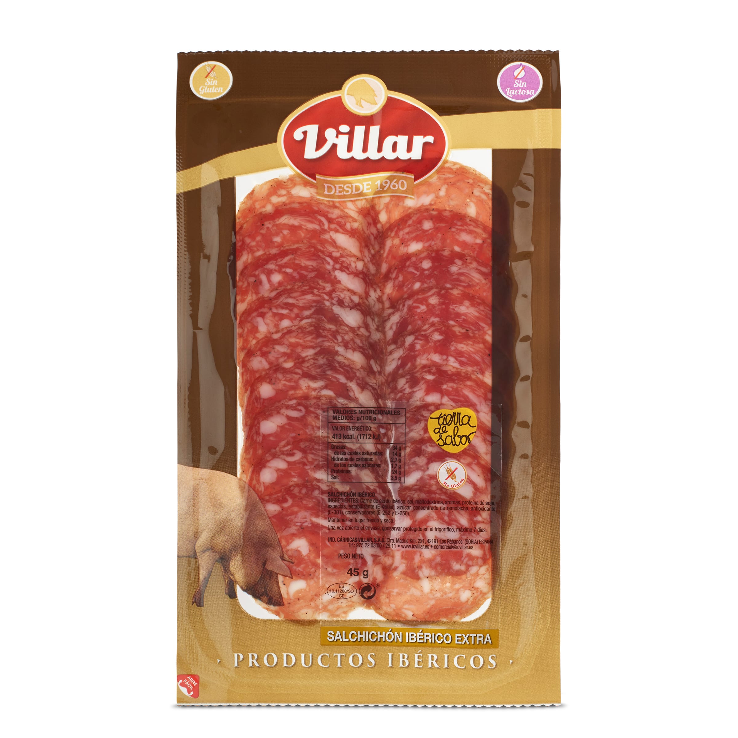 VILLAR salchichón ibérico en lonchas envase 45 gr