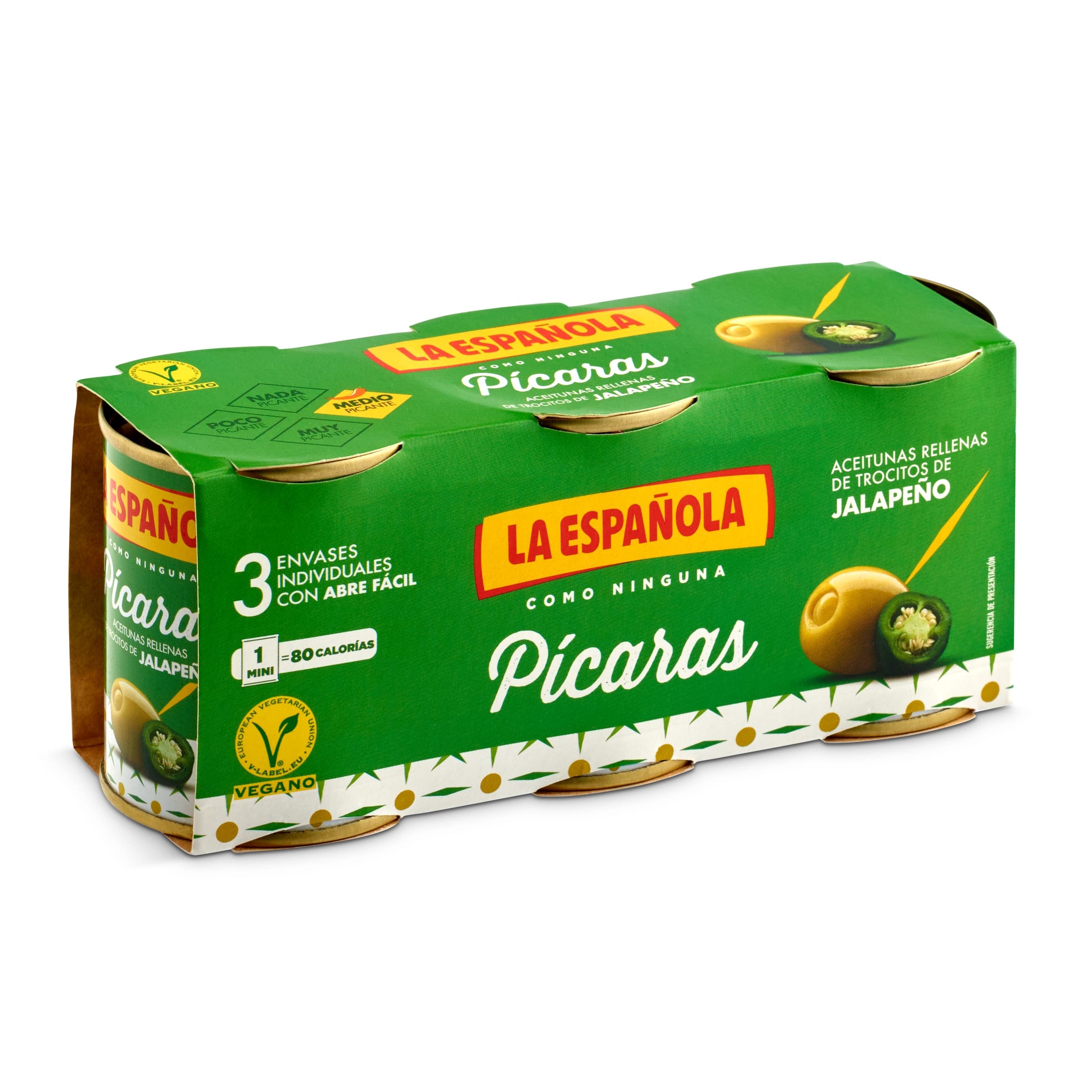 LA ESPAÑOLA aceitunas rellenas de jalapeño pícaras pack 3 latas 150 gr