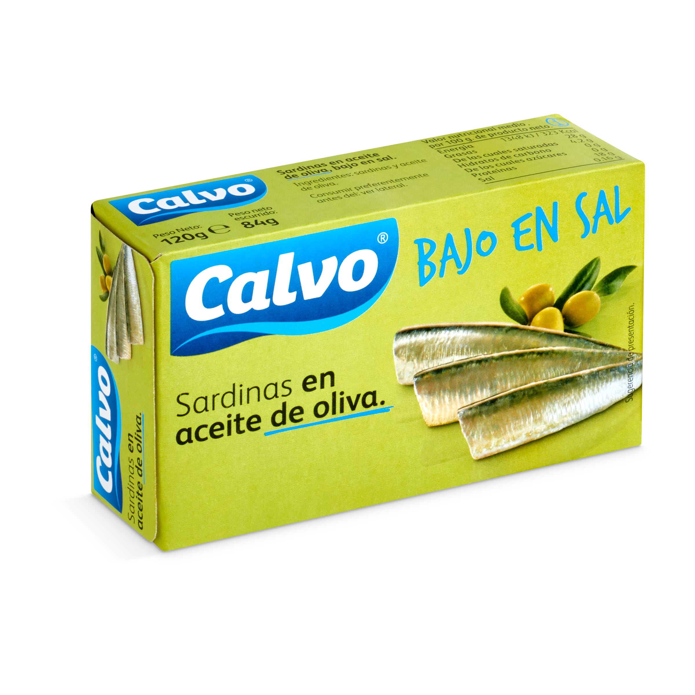 CALVO sardinas en aceite de oliva bajo en sal lata 81 gr