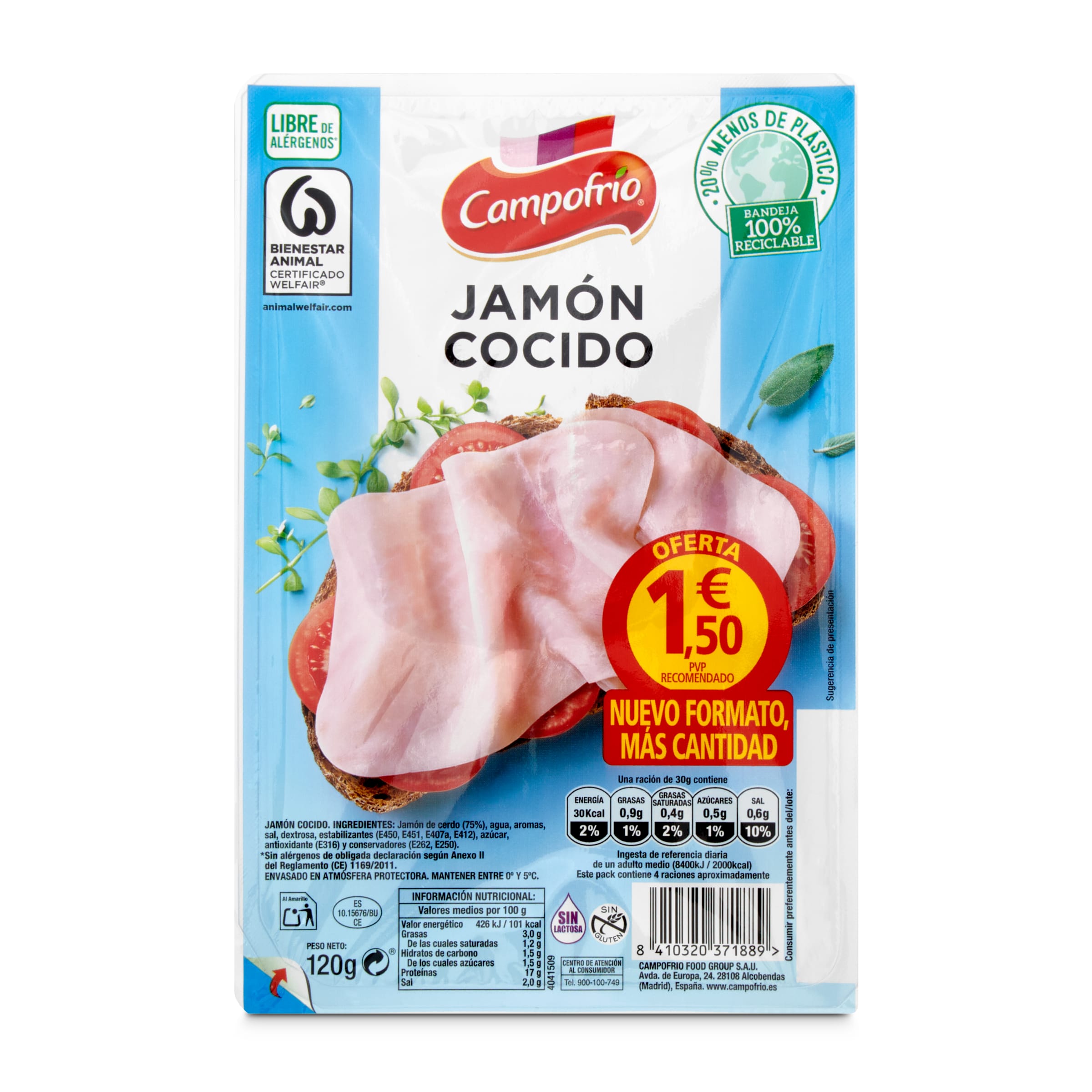 CAMPOFRÍO jamón cocido extrajugoso en lonchas envase 125 gr