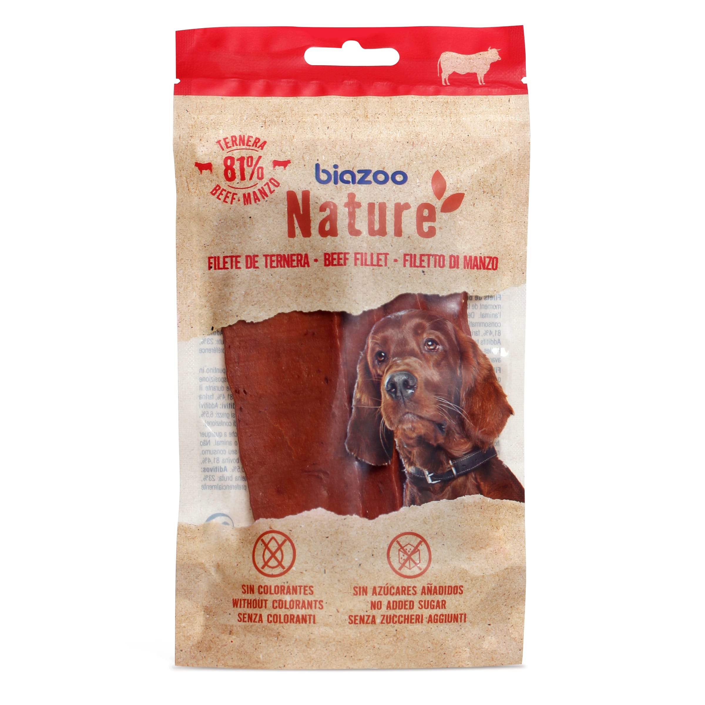 BIAZOO snack para perros tiras de ternera bolsa 80 gr