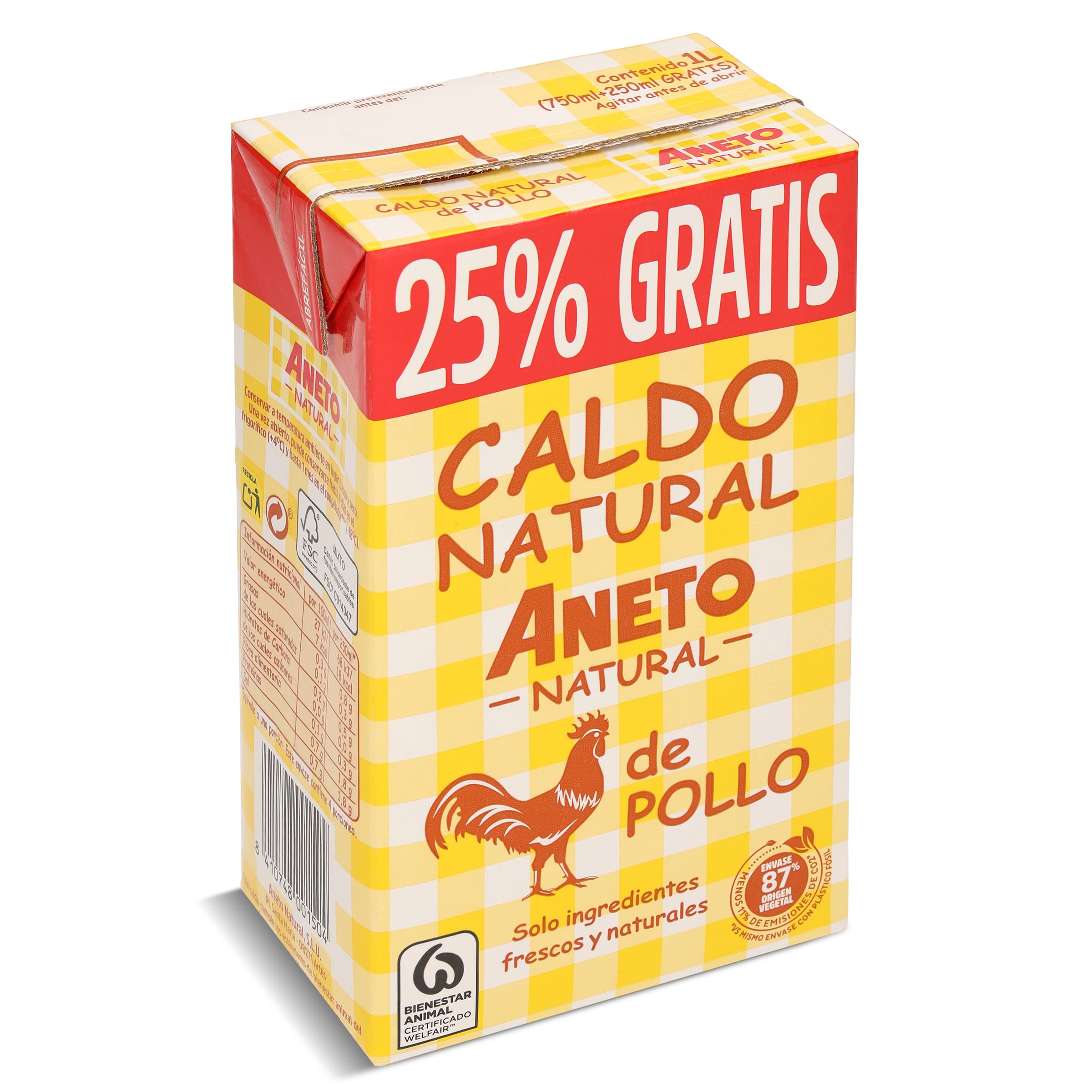 ANETO caldo natural de pollo envase 750 + 250 ml