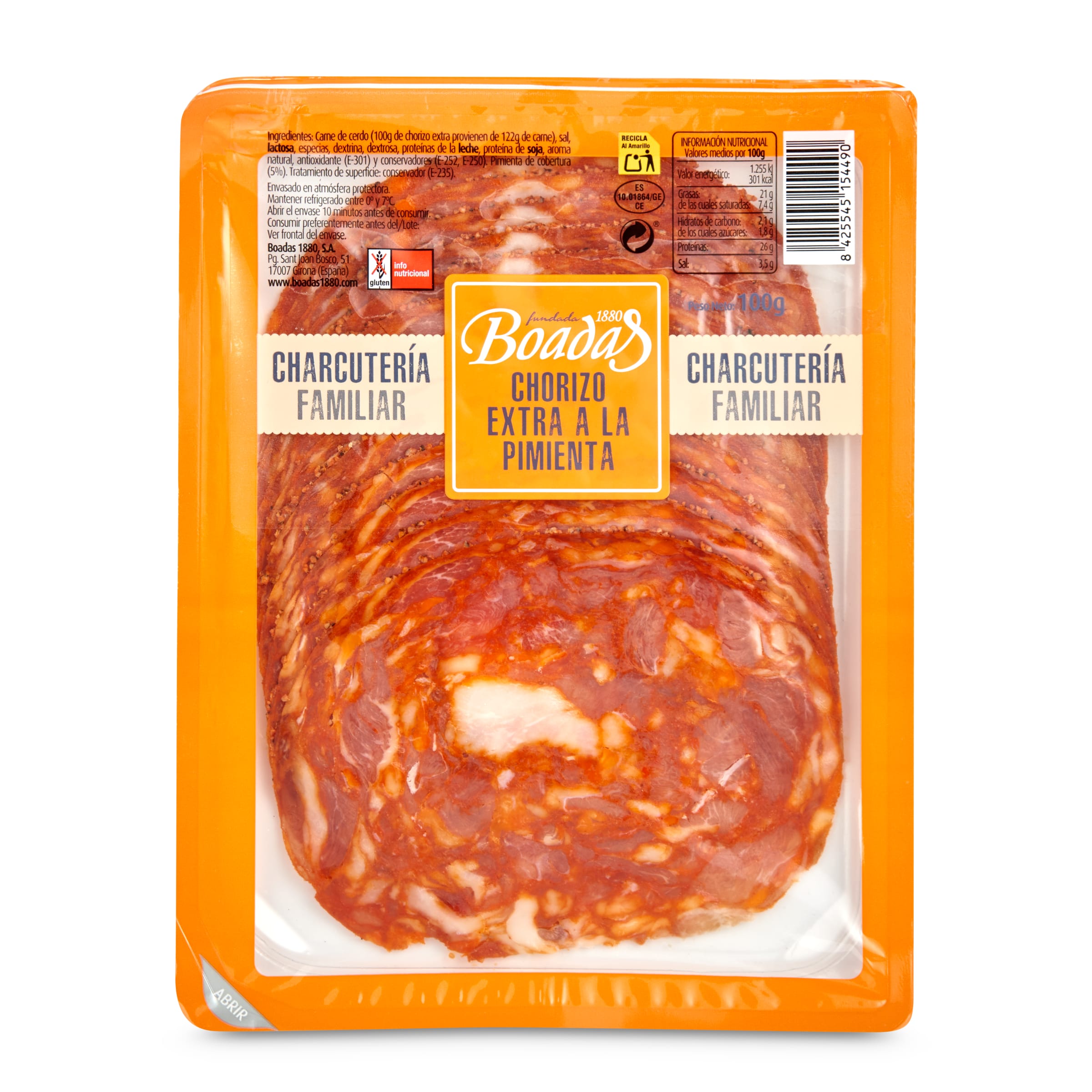BOADAS chorizo con pimienta en lonchas envase 100 gr