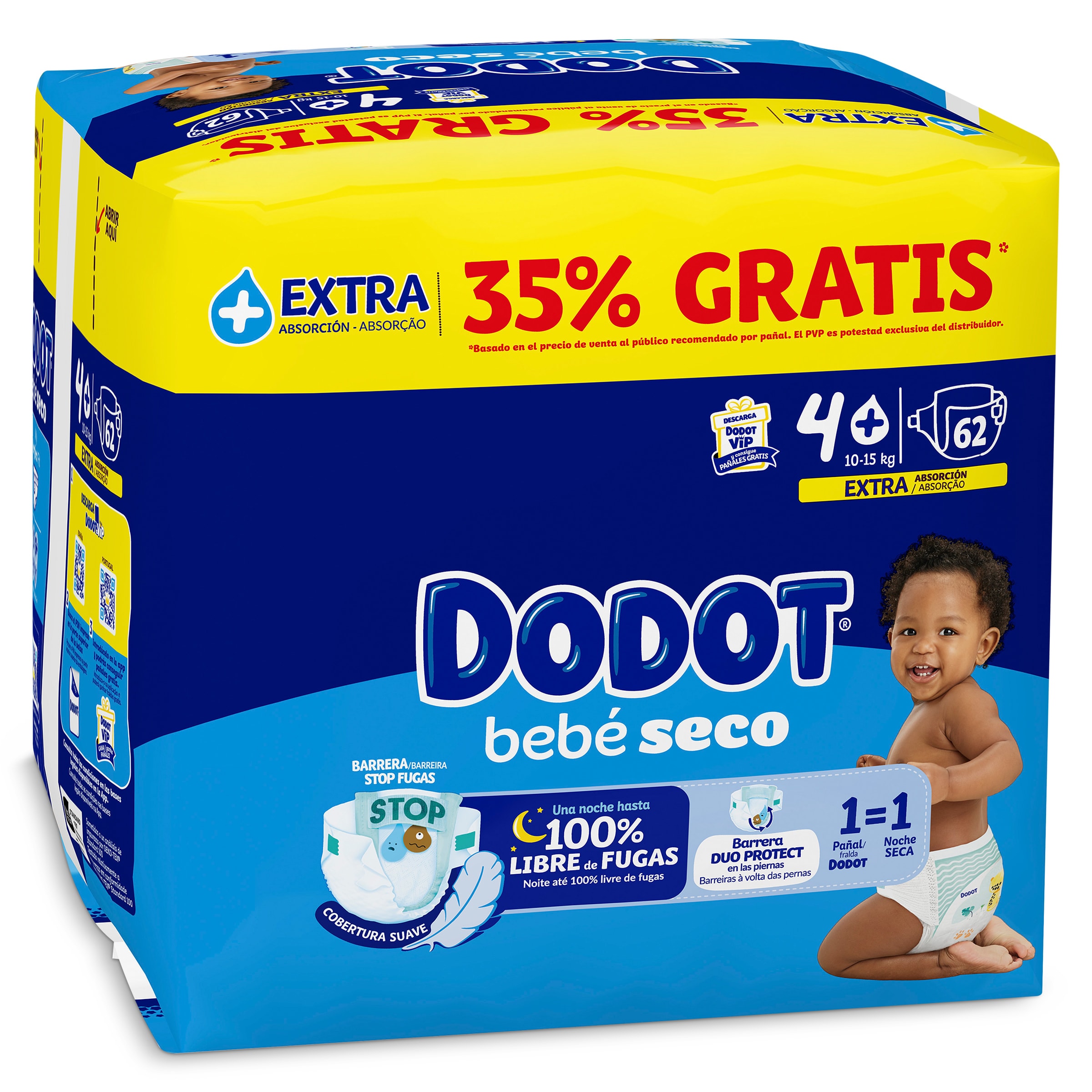 Pañales 10-15 kg talla 4 Dodot 62 unidades