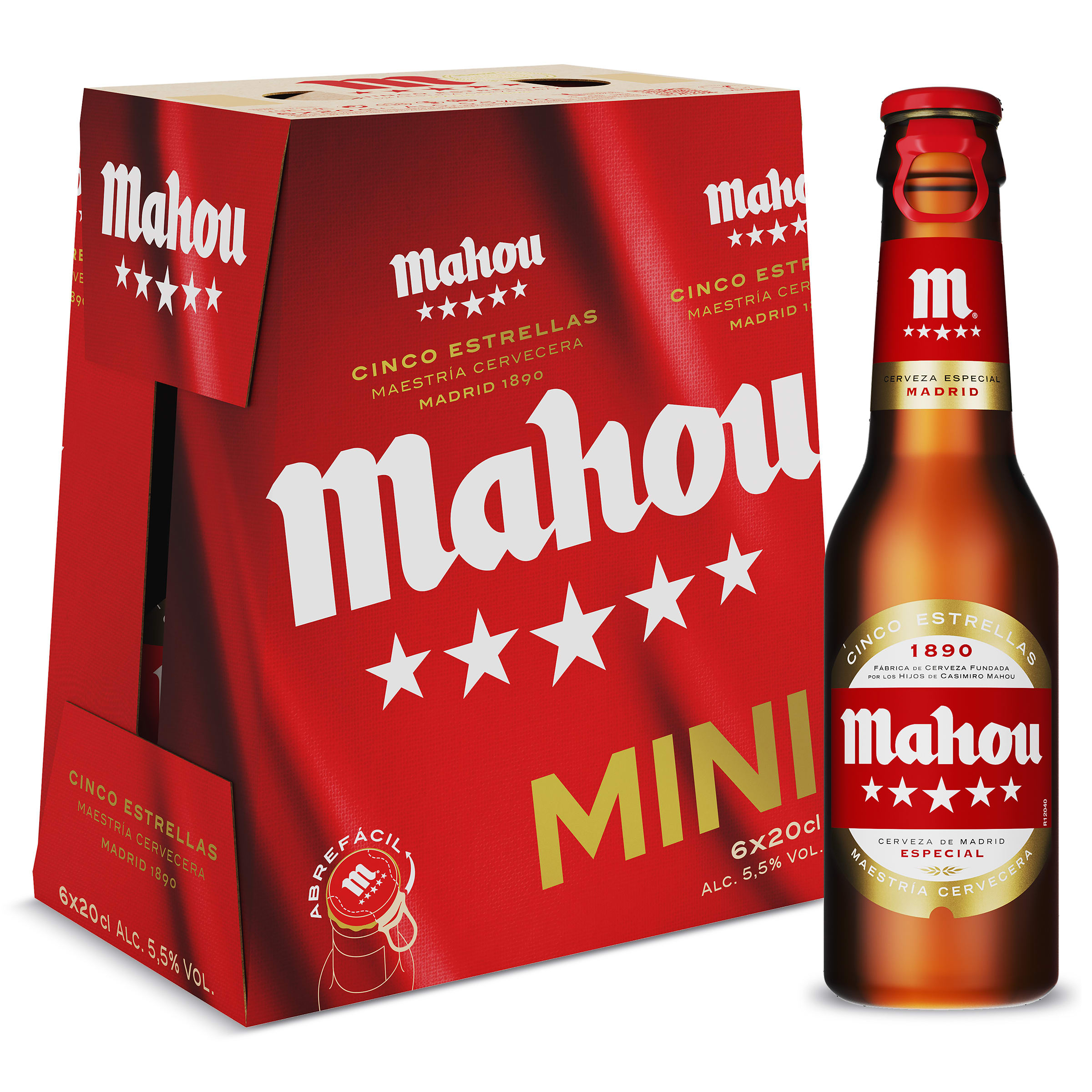 Cerveza Mahou 5 Estrellas botella 6 x 20 cl