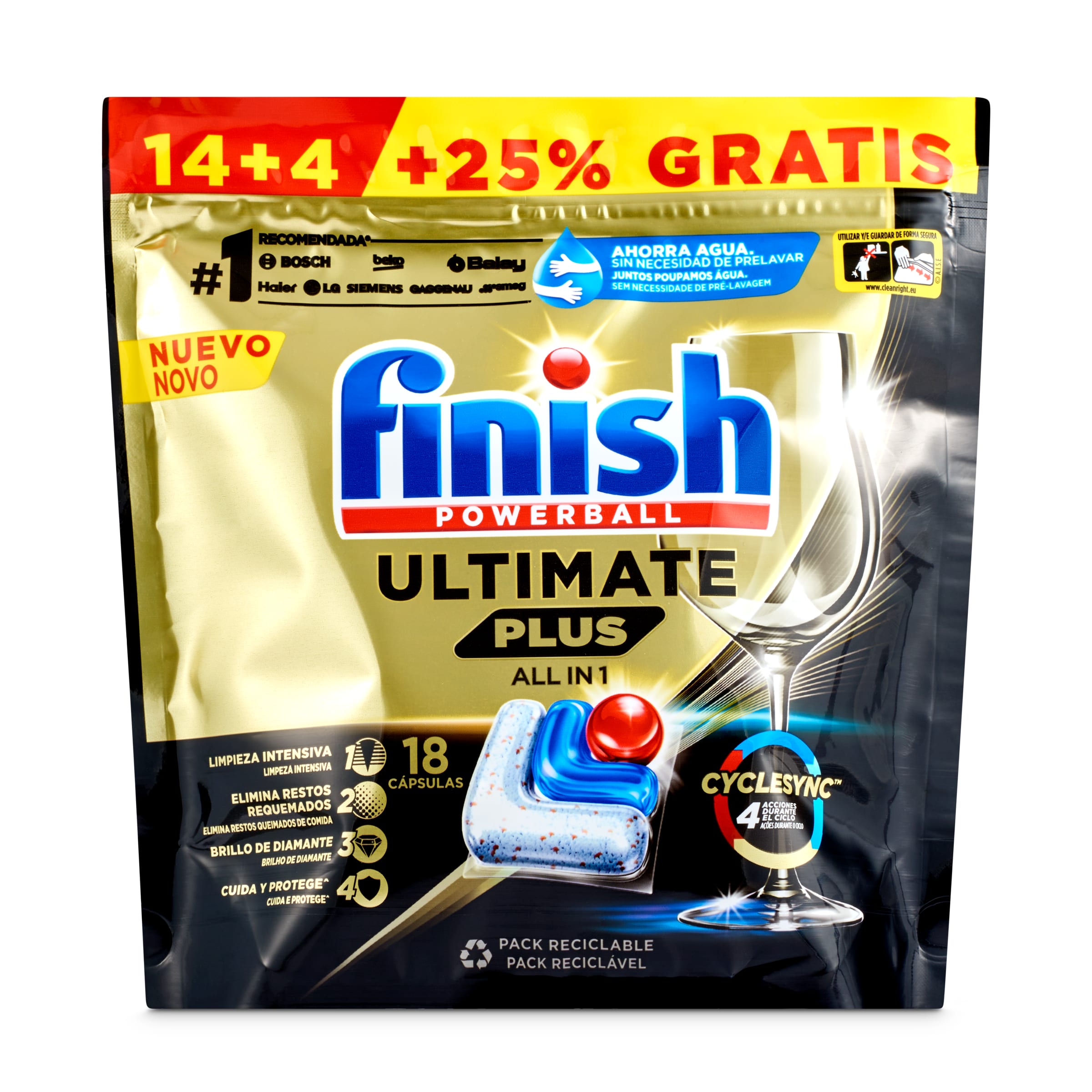 FINISH lavavajillas máquina ultimate plus en cápsulas 14 + 4 uds