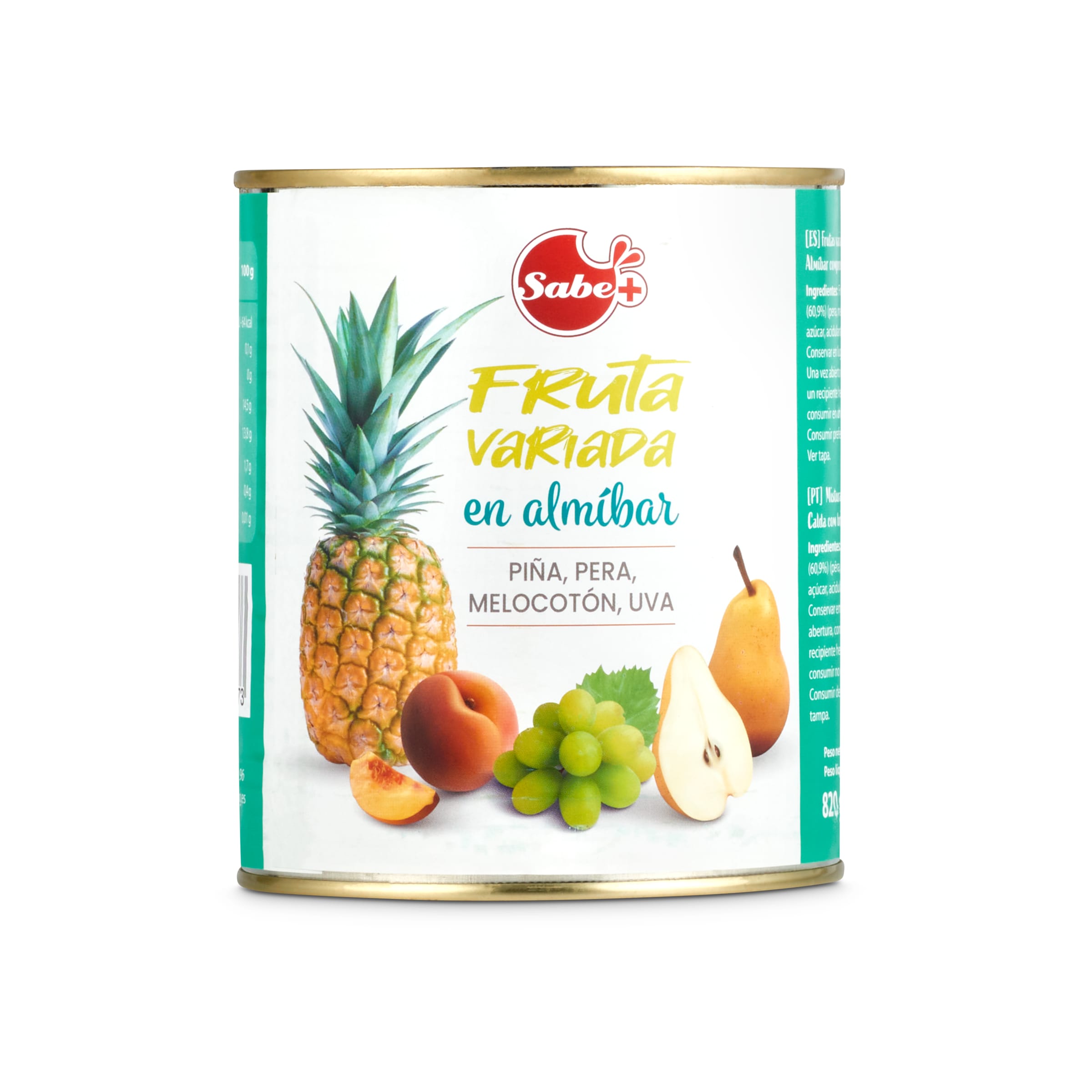 SABE+ frutas variadas en almíbar lata 500 gr