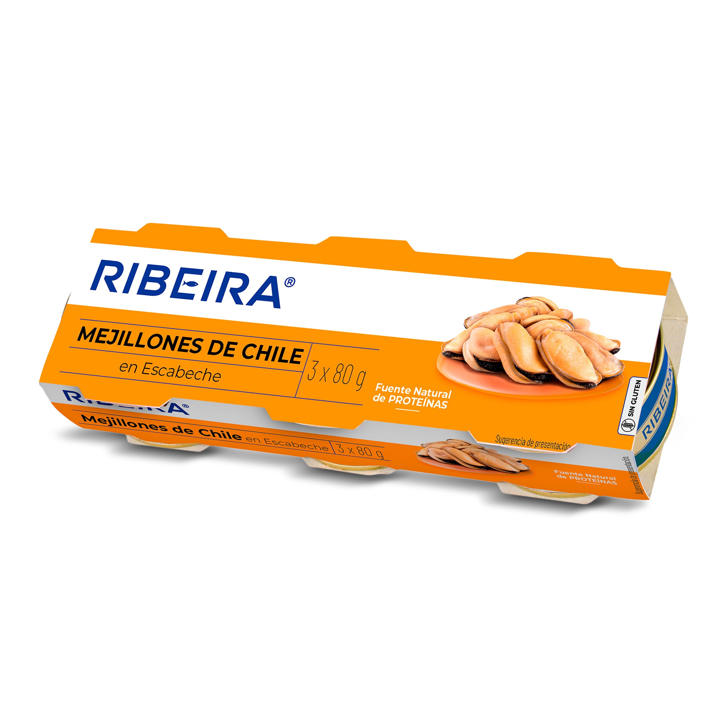 RIBEIRA mejillones en escabeche pack 3 latas de 43 gr