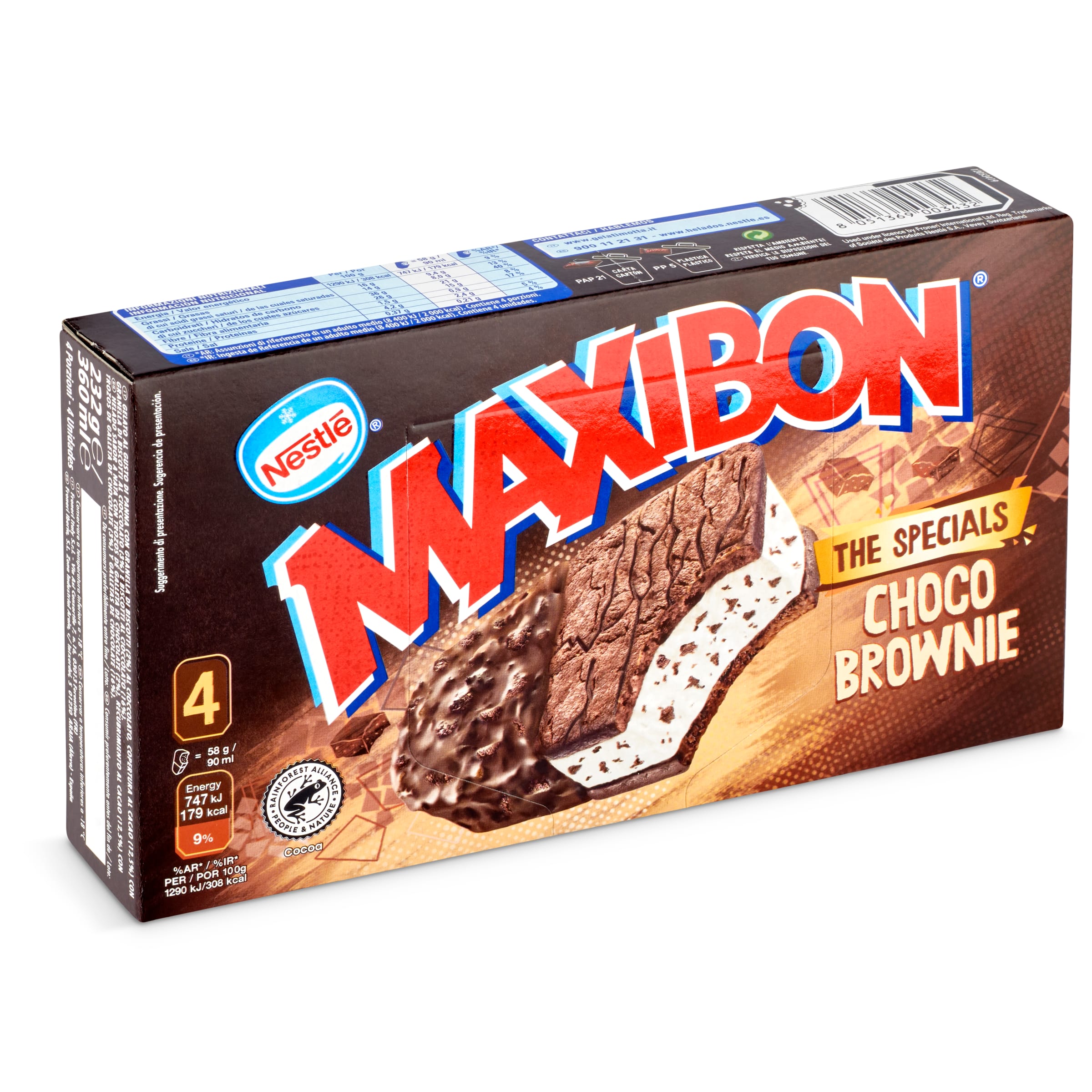 MAXIBON helado sandwich choco brownie caja 4 uds 232 gr