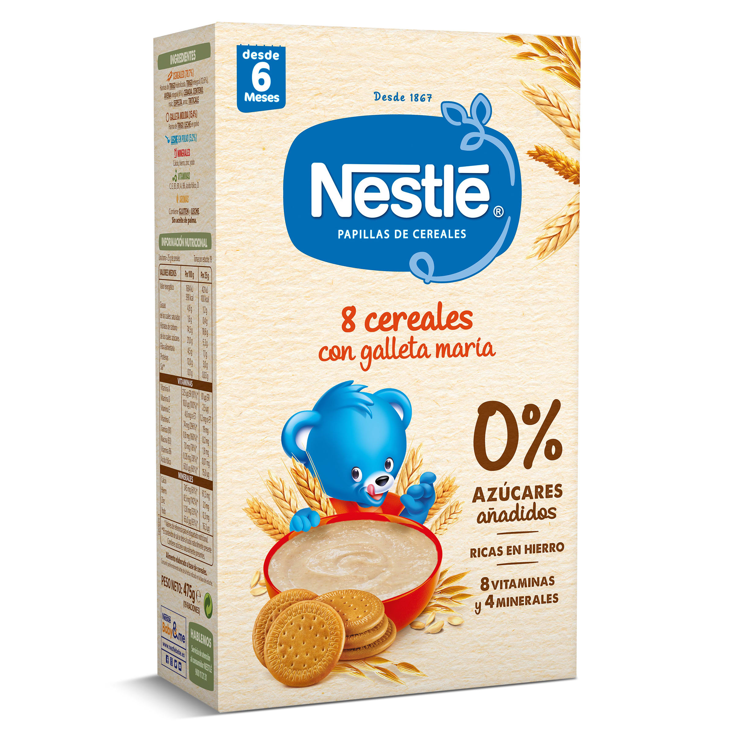 NESTLE papilla 8 cereales con galleta caja 475 gr