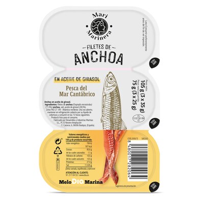 Filetes de anchoa en aceite de girasol Dia Mari Marinera pack 3 x 25 g-0 Filetes de anchoa en aceite de girasol Dia Mari Marinera pack 3 x 25 g-0