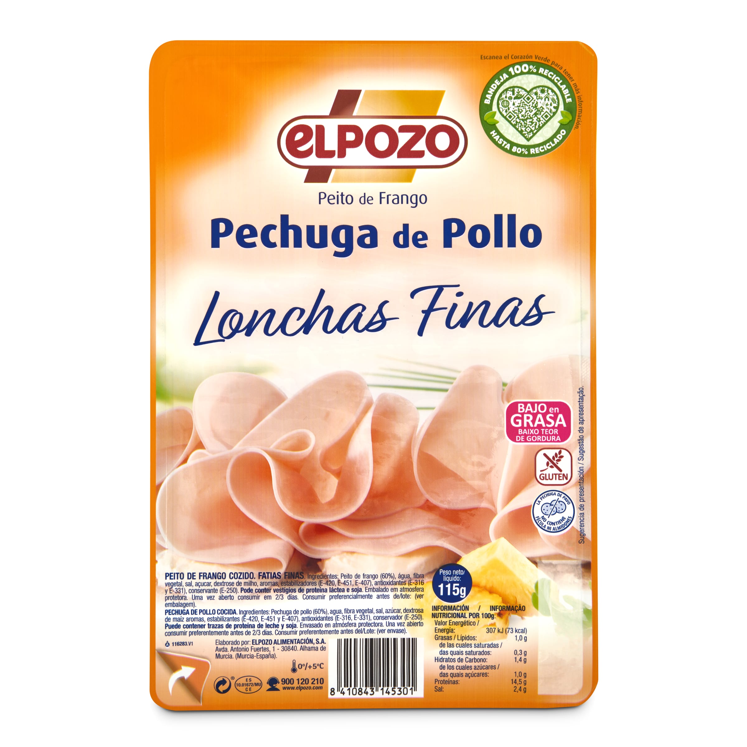 ELPOZO pechuga de pollo en finas lonchas envase 115 gr