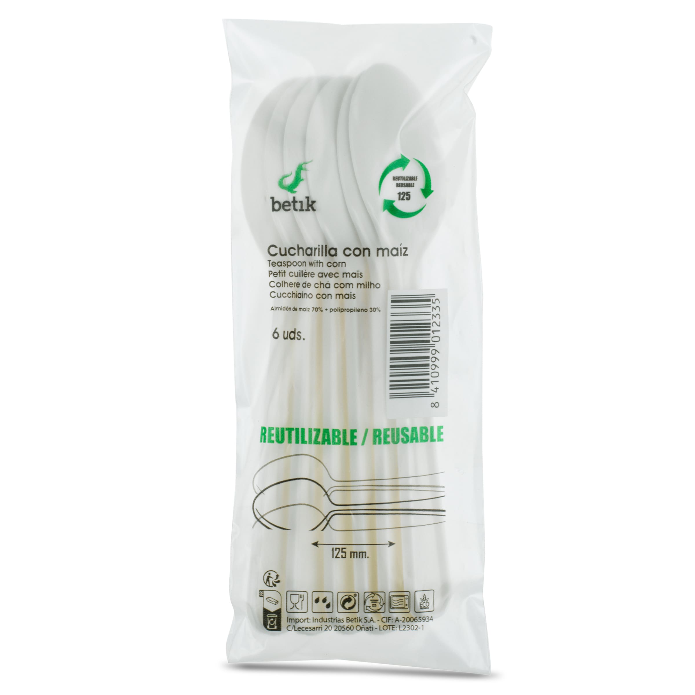 Cucharilla de maíz 125 mm BETIK   BOLSA 6 UD