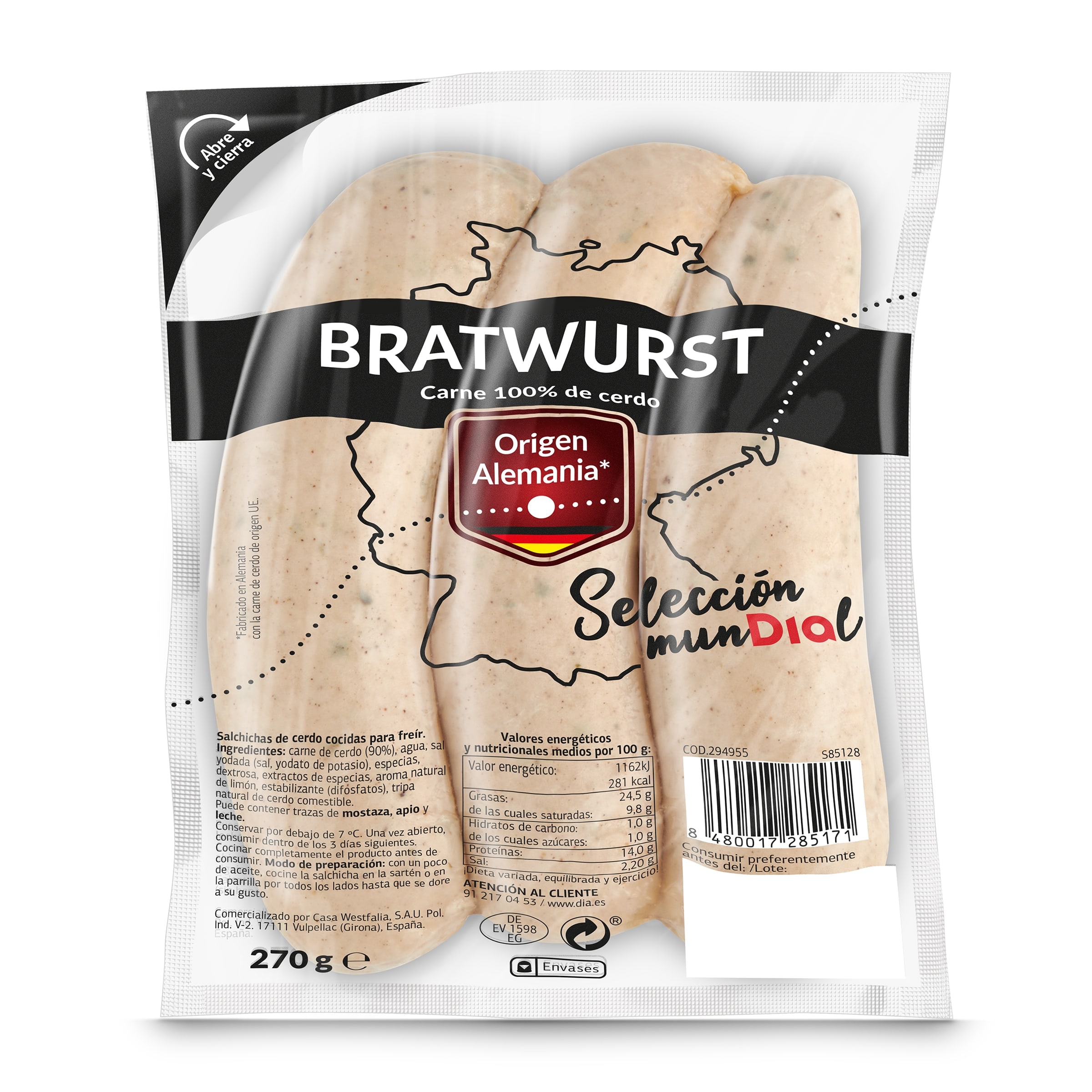 Salchichas bratwurst Selección Mundial bolsa 270 g