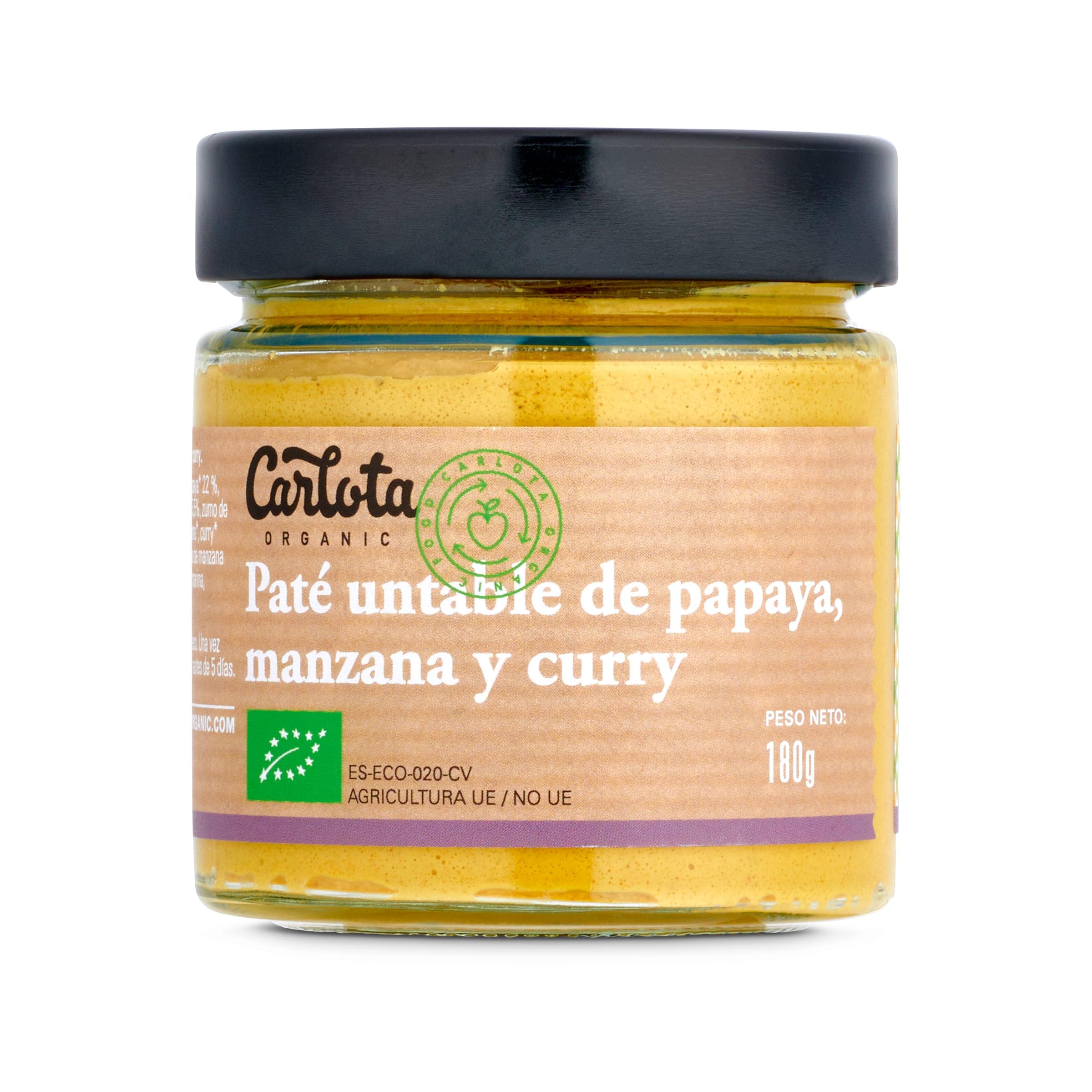 Paté de papaya, manzana y curry CARLOTA ORGANIC   FRASCO 180 GR