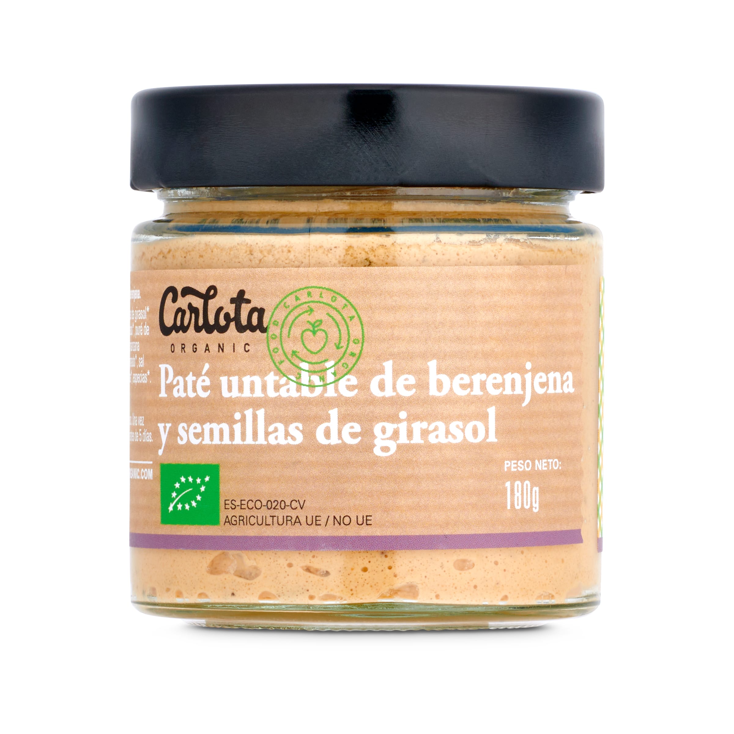 Paté de berenjena y semillas de girasol CARLOTA ORGANIC   FRASCO 180 GR