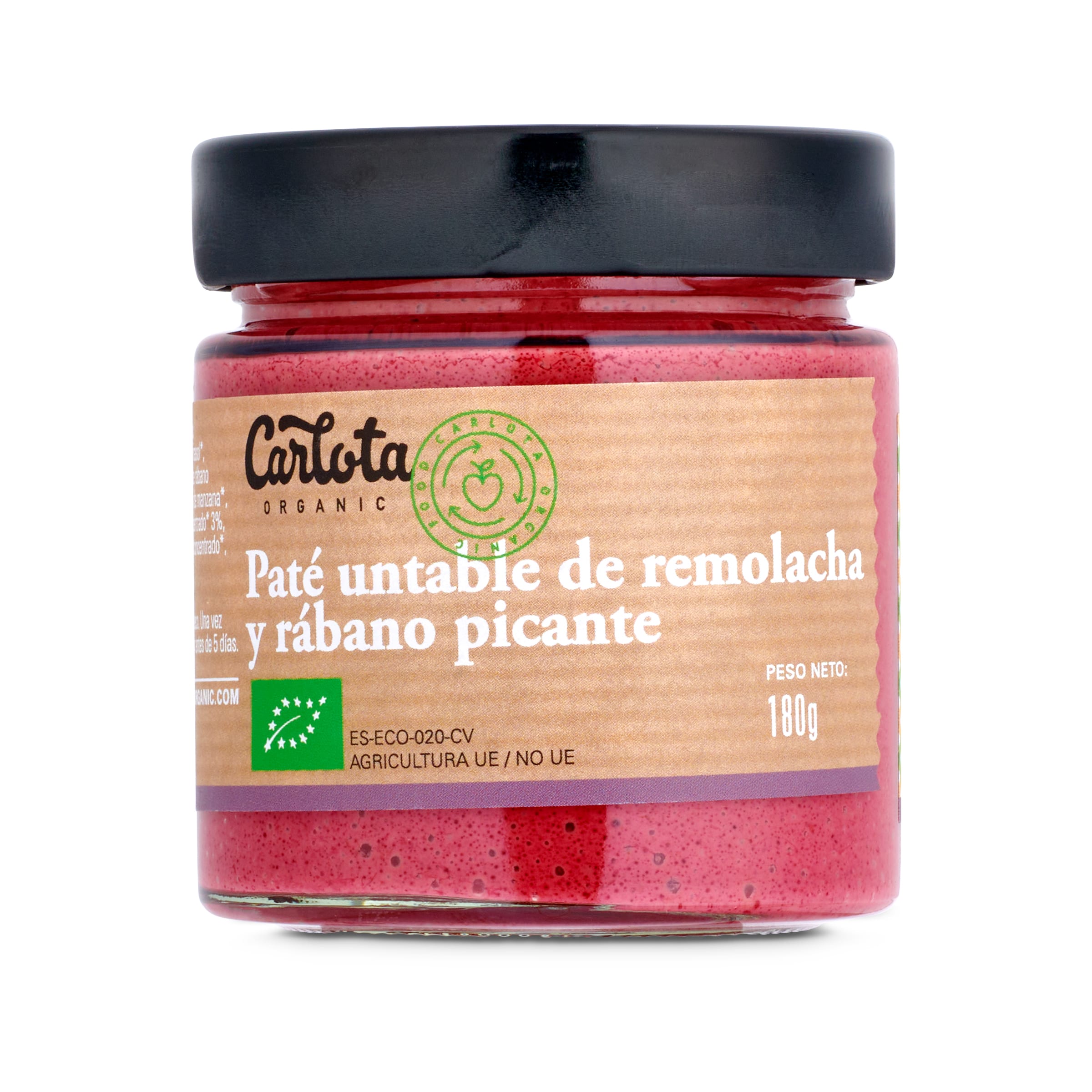 Paté de remolacha y rábano picante CARLOTA ORGANIC   FRASCO 180 GR