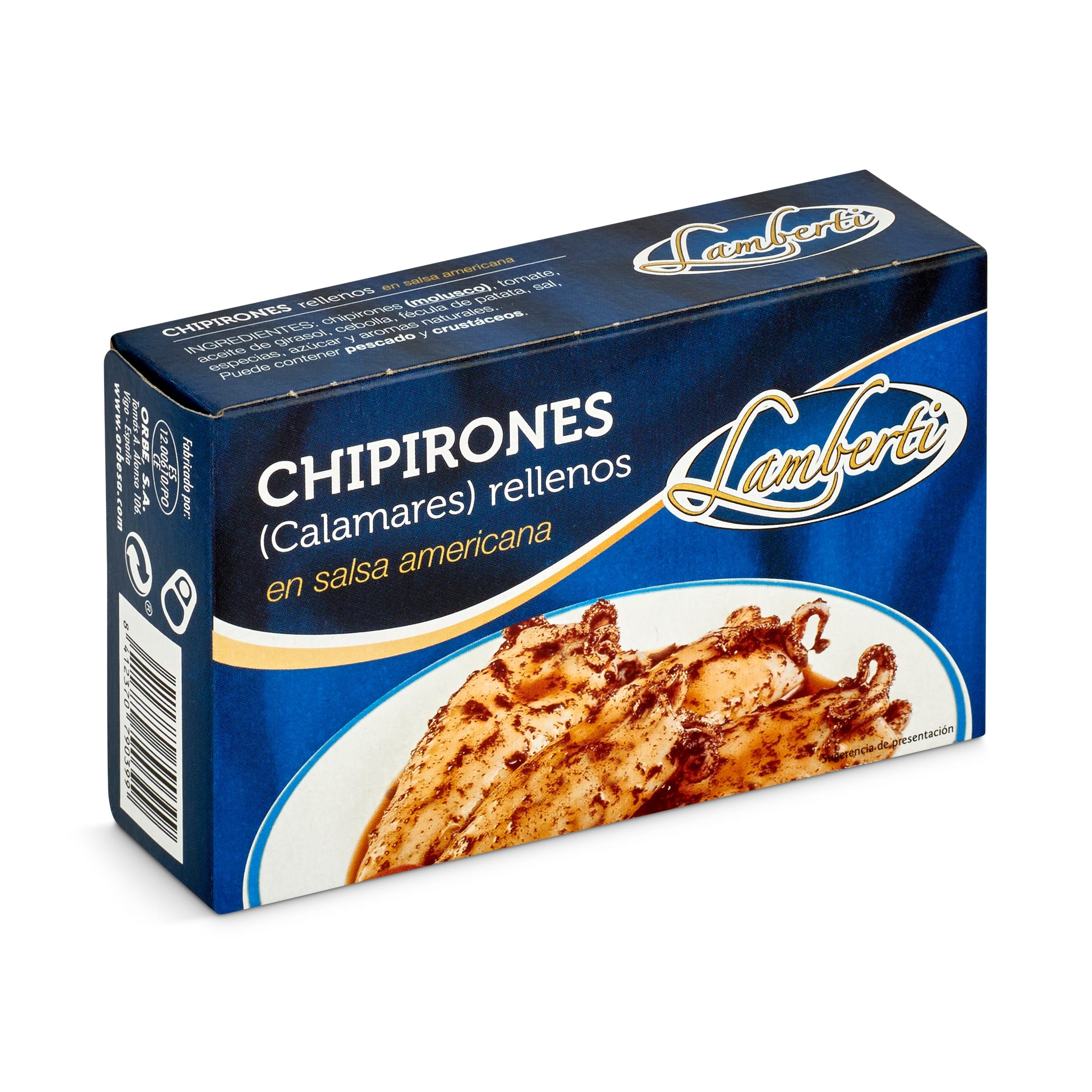 Chipirones rellenos en salsa americana LAMBERTI   LATA 72 GR