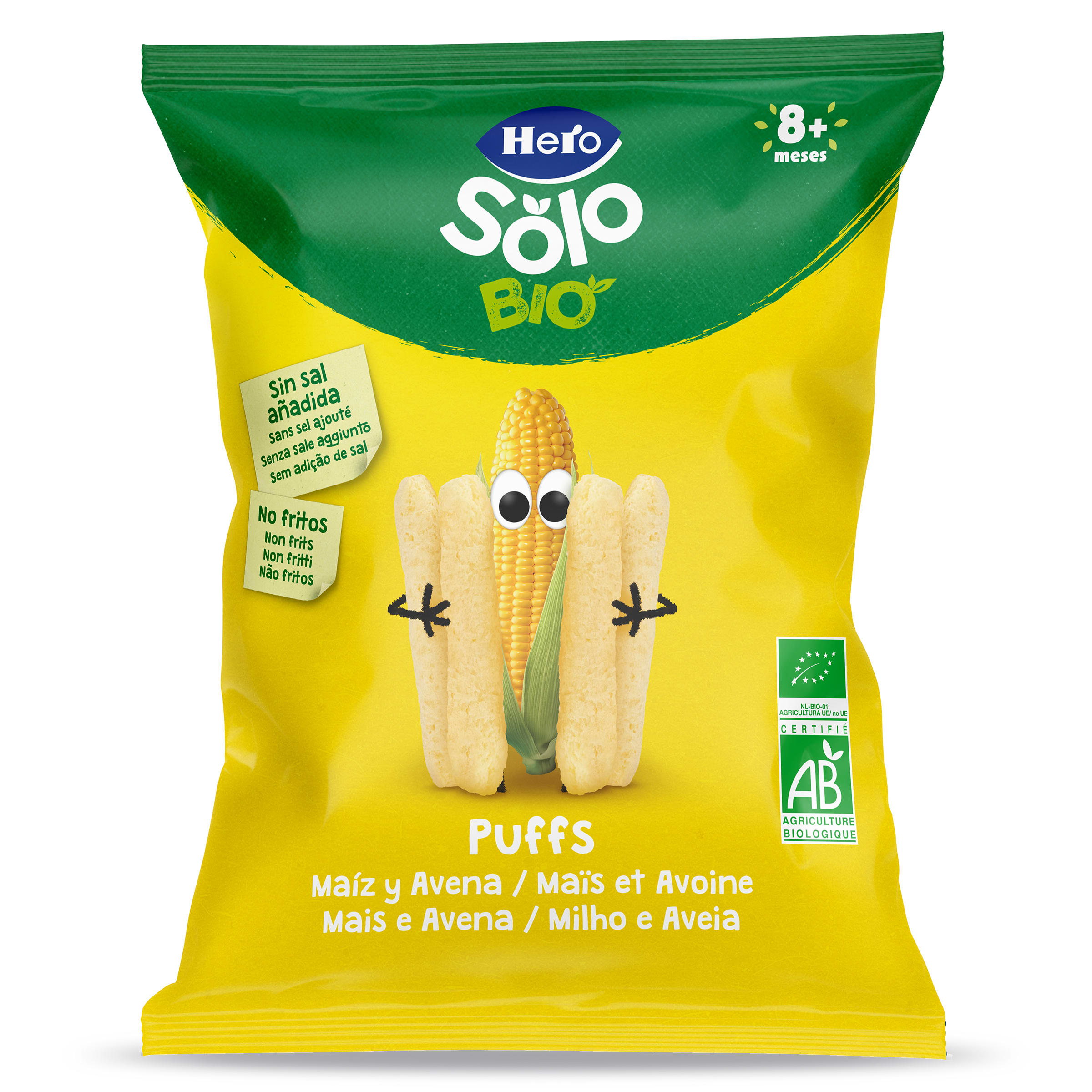 Snack de maíz y avena ecológico puffs Hero bolsa 25 g
