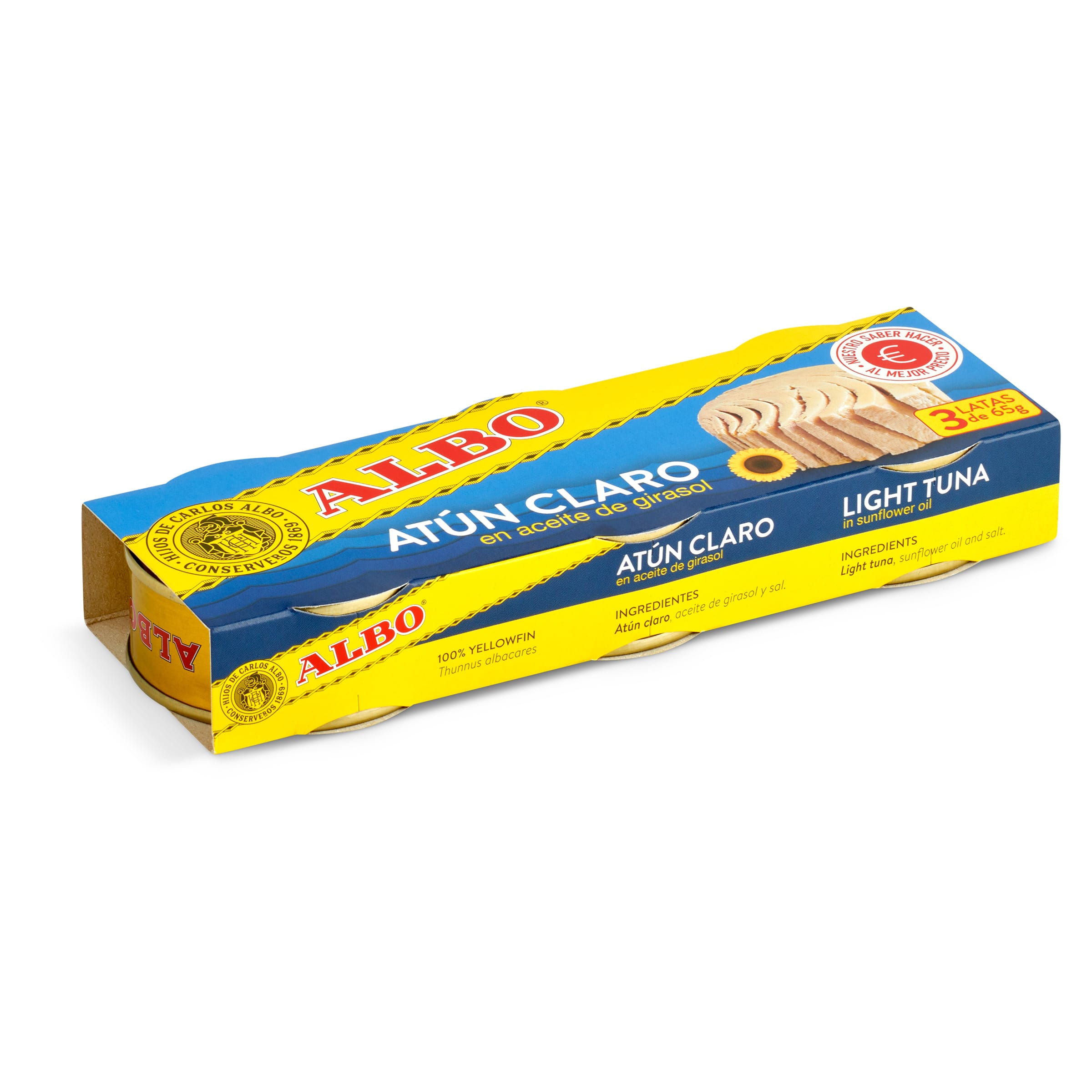 Atún claro en aceite de girasol ALBO  pack 3 unidades LATA 144 GR