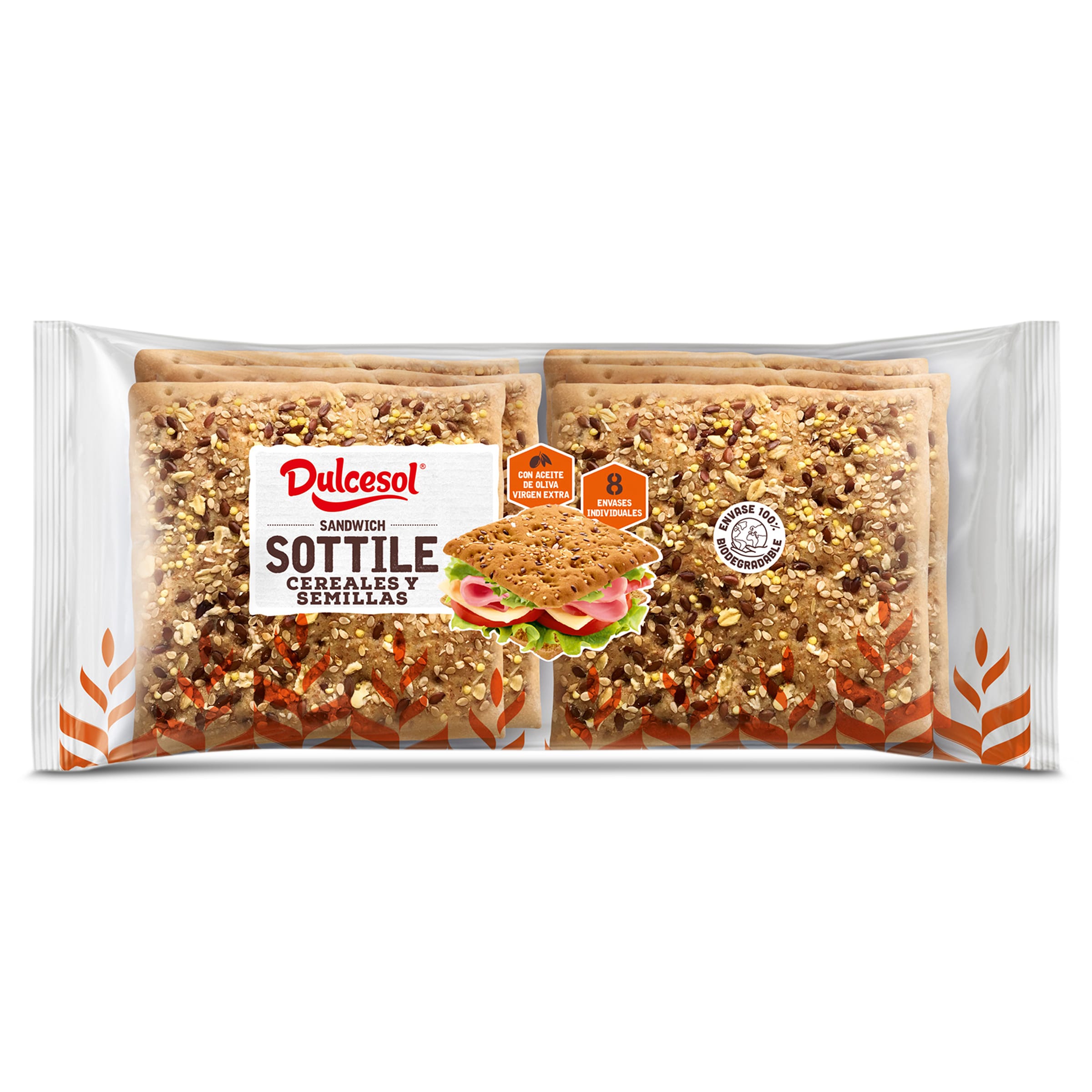 Pan sottile cereales y semillas 8 unidades DULCESOL   BOLSA 310 GR