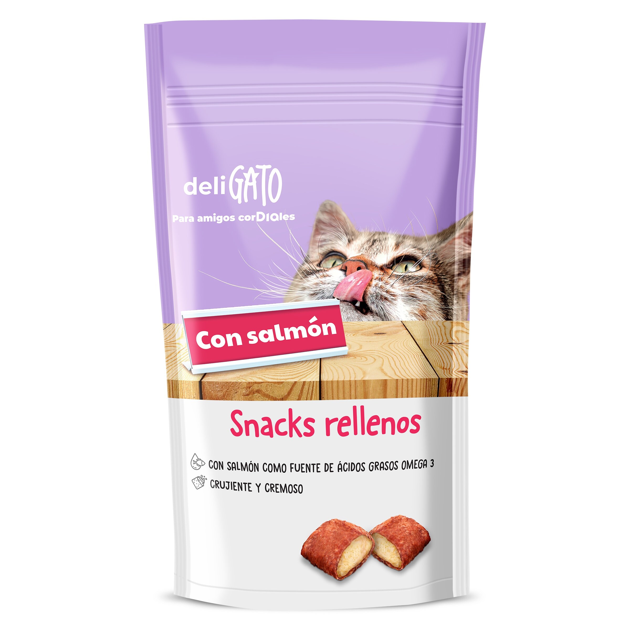 Snacks para gatos rellenos con salmón Deligato Dia bolsa 60 g