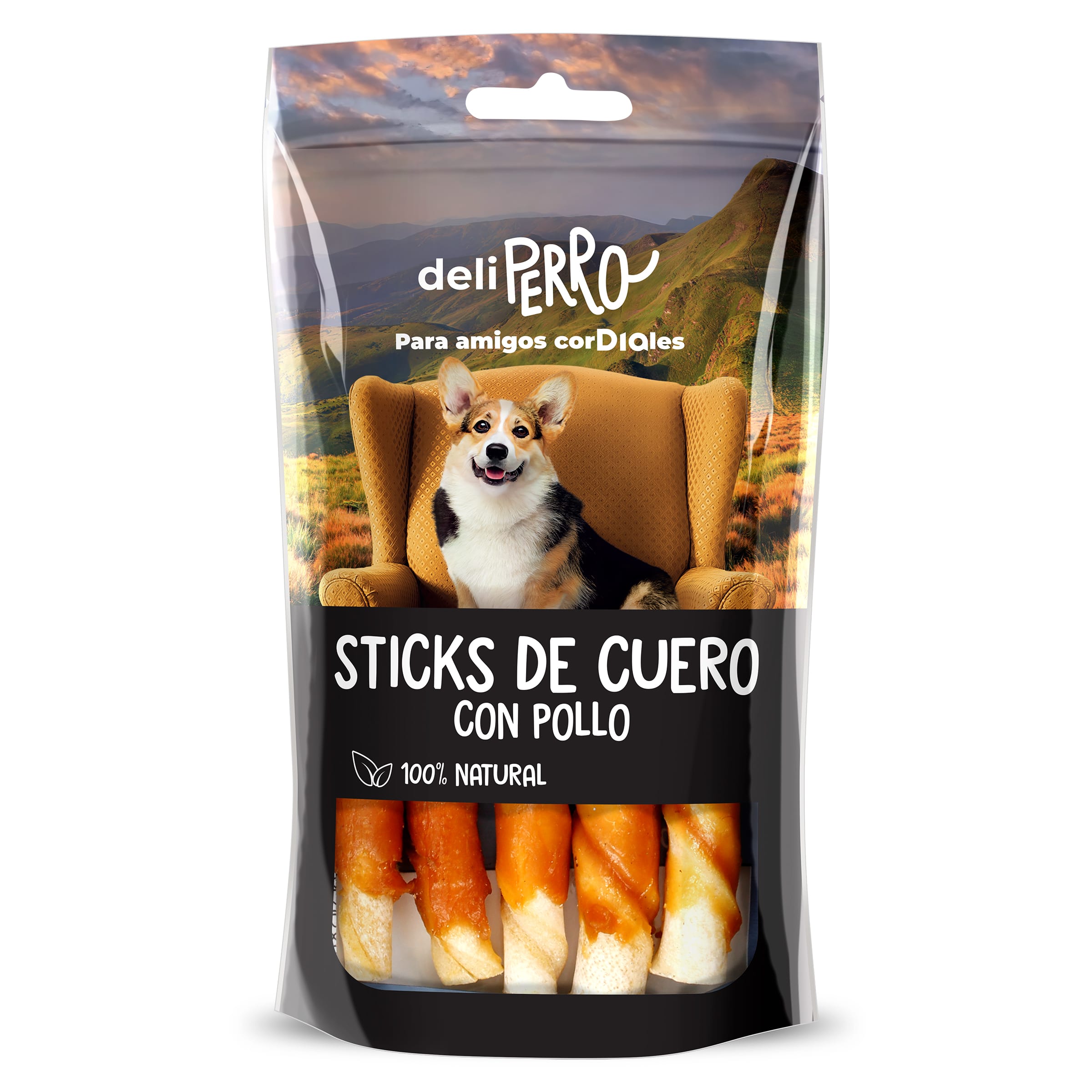 Snack para perros sticks de cuero con pollo Deliperro bolsa 80 g