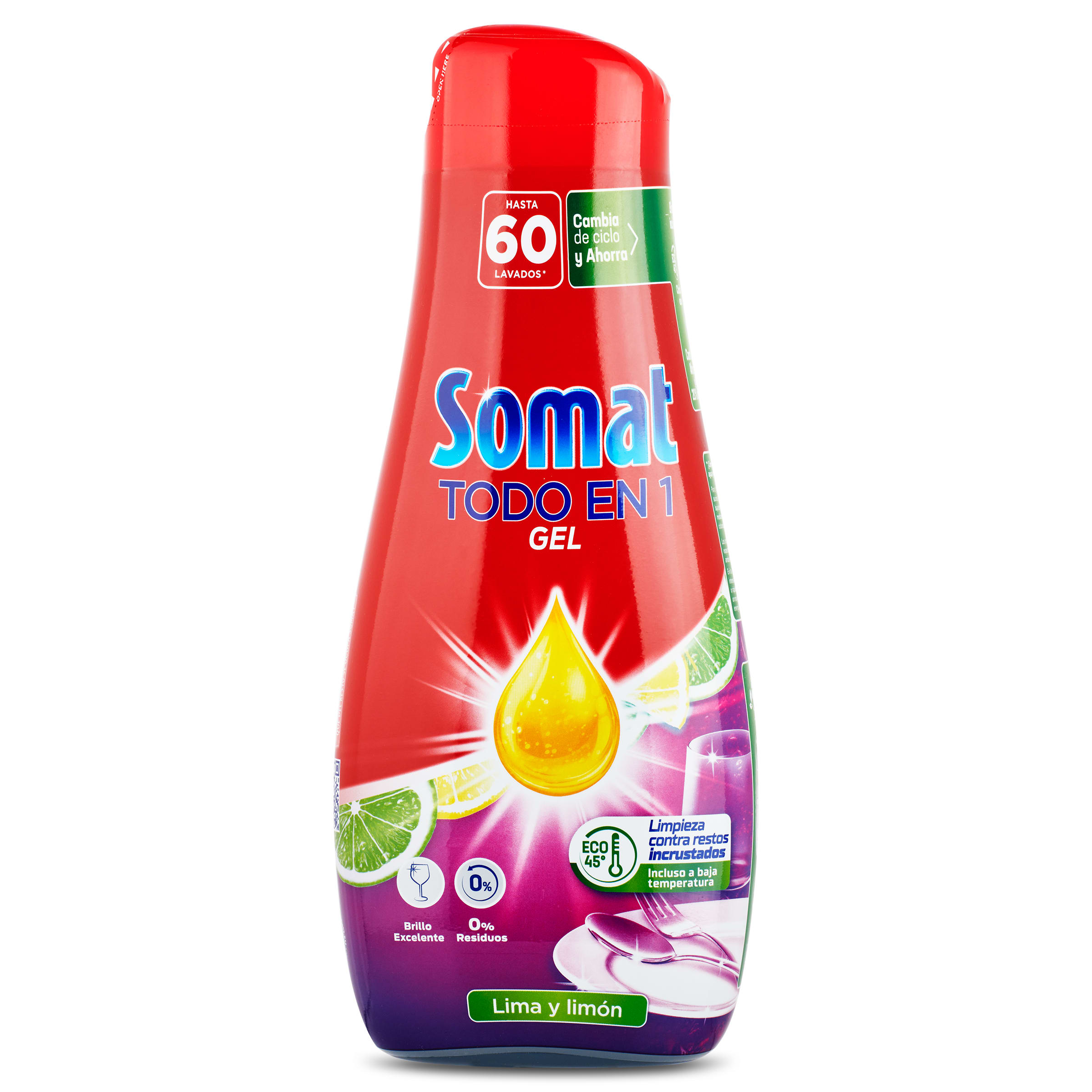 Lavavajillas máquina todo en 1 lima y limón Somat botella 60 lavados