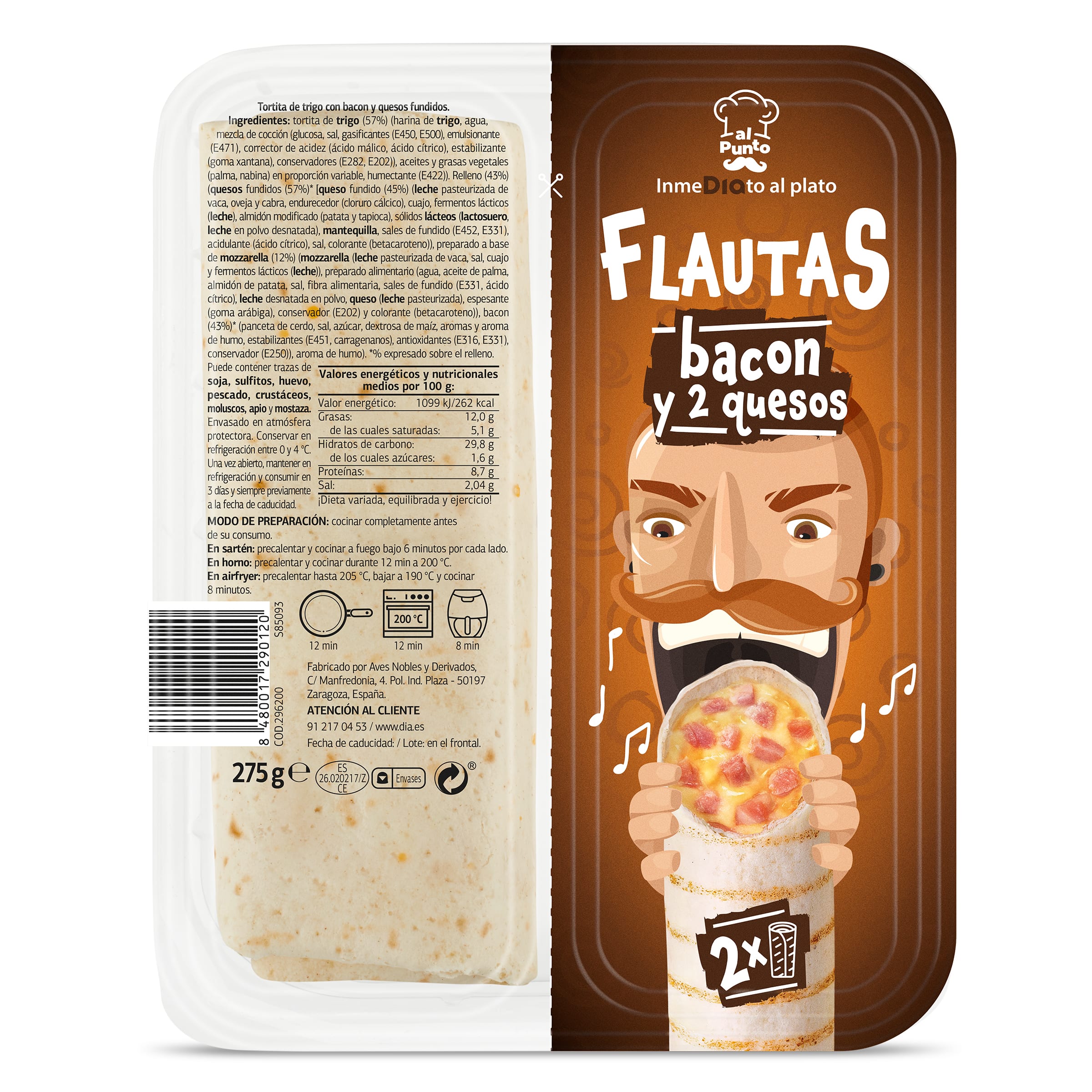 Flautas de bacon y 2 quesos Al Punto bandeja 275 g