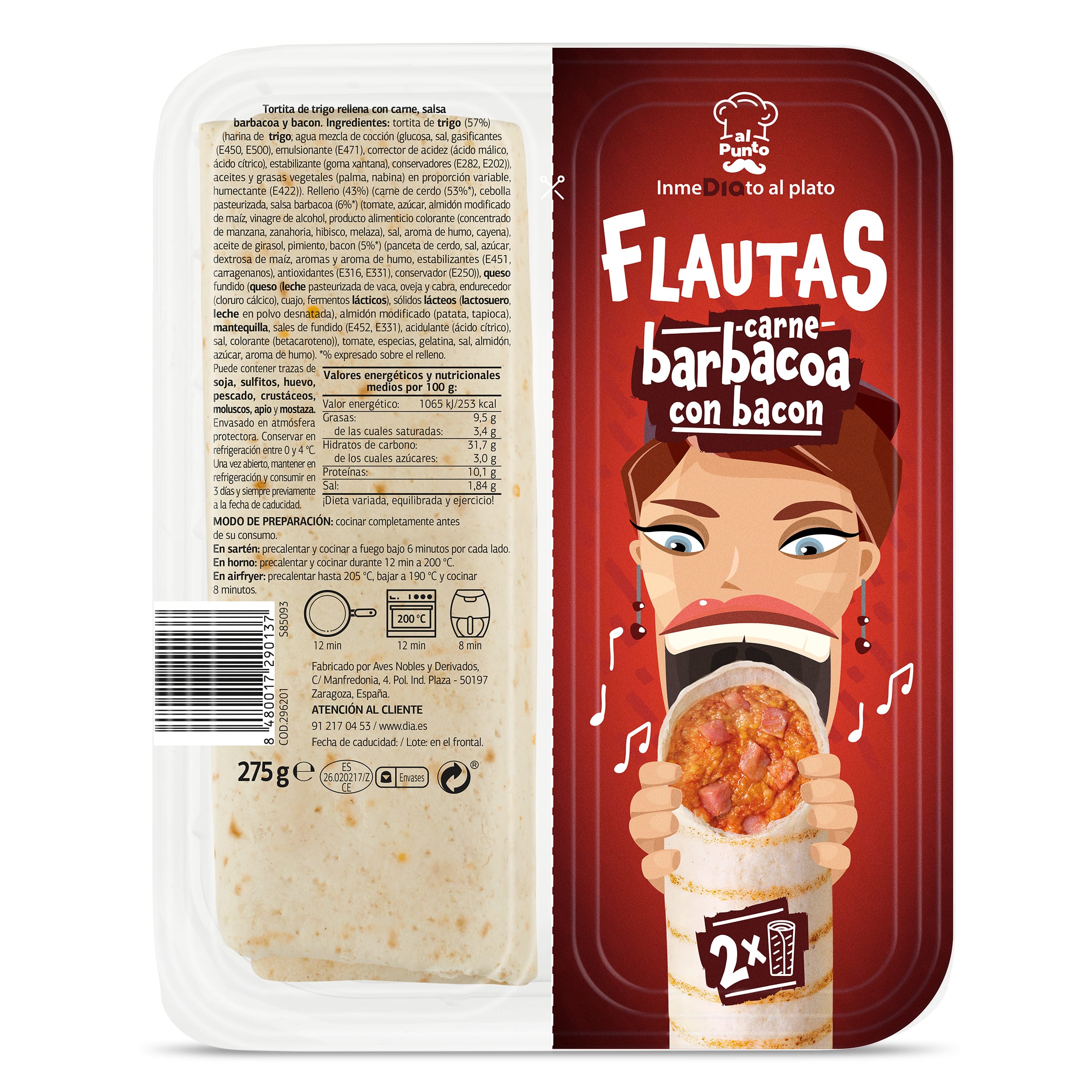 Flautas de carne y salsa barbacoa con bacon Al Punto bandeja 275 g