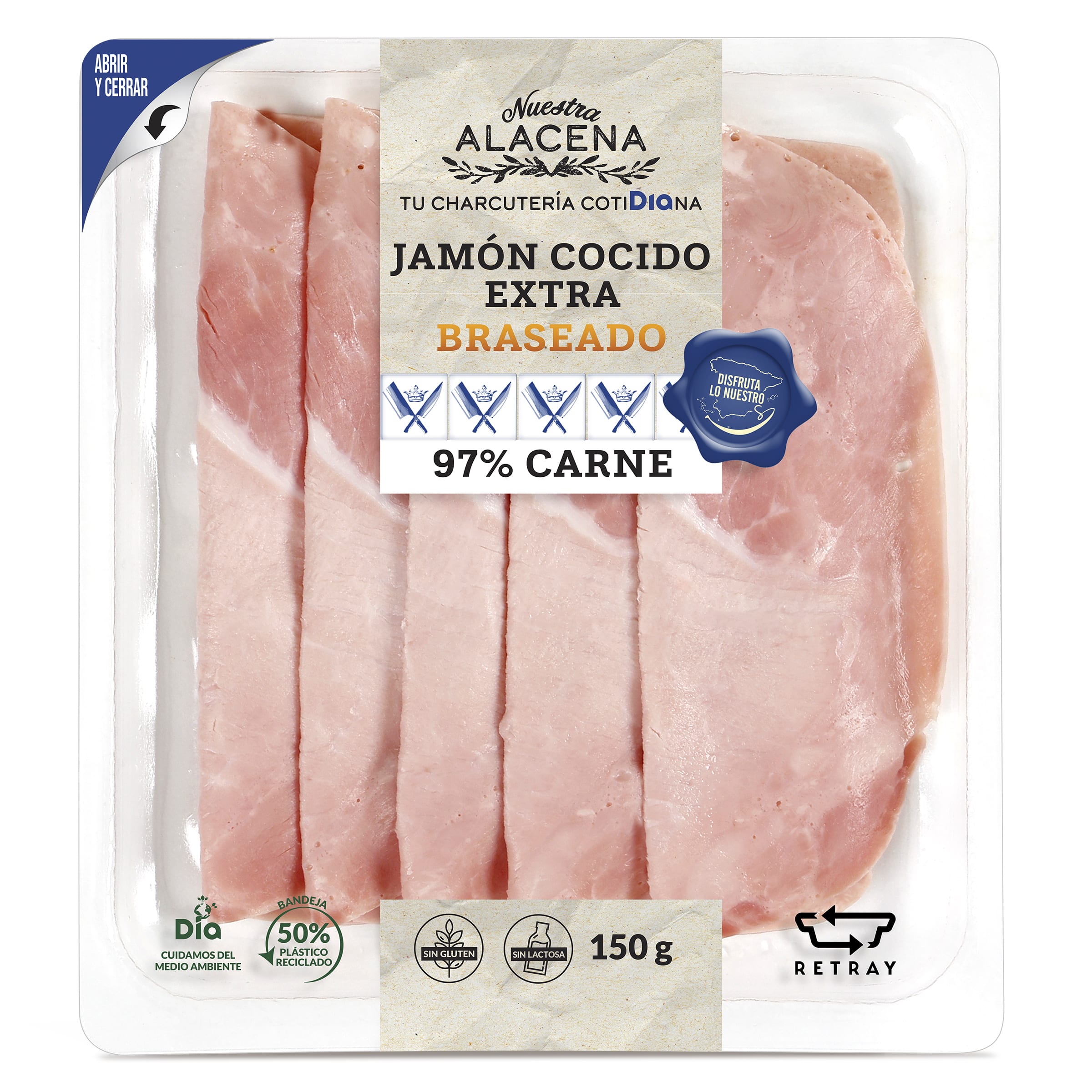 Jamón cocido extra braseado Nuestra Alacena sobre 150 g