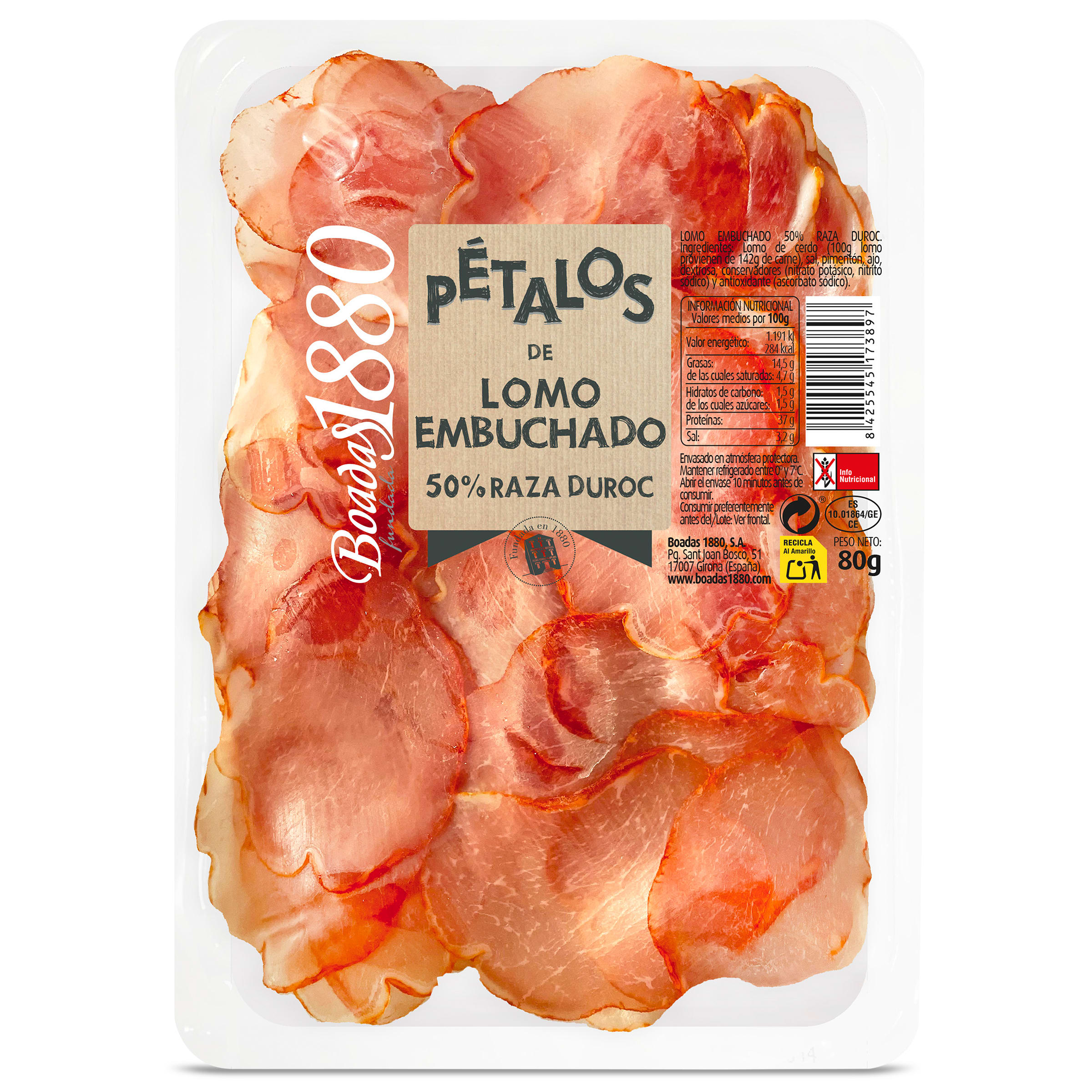Pétalos de lomo embuchado 50% duroc BOADAS   SOBRE 80 GR
