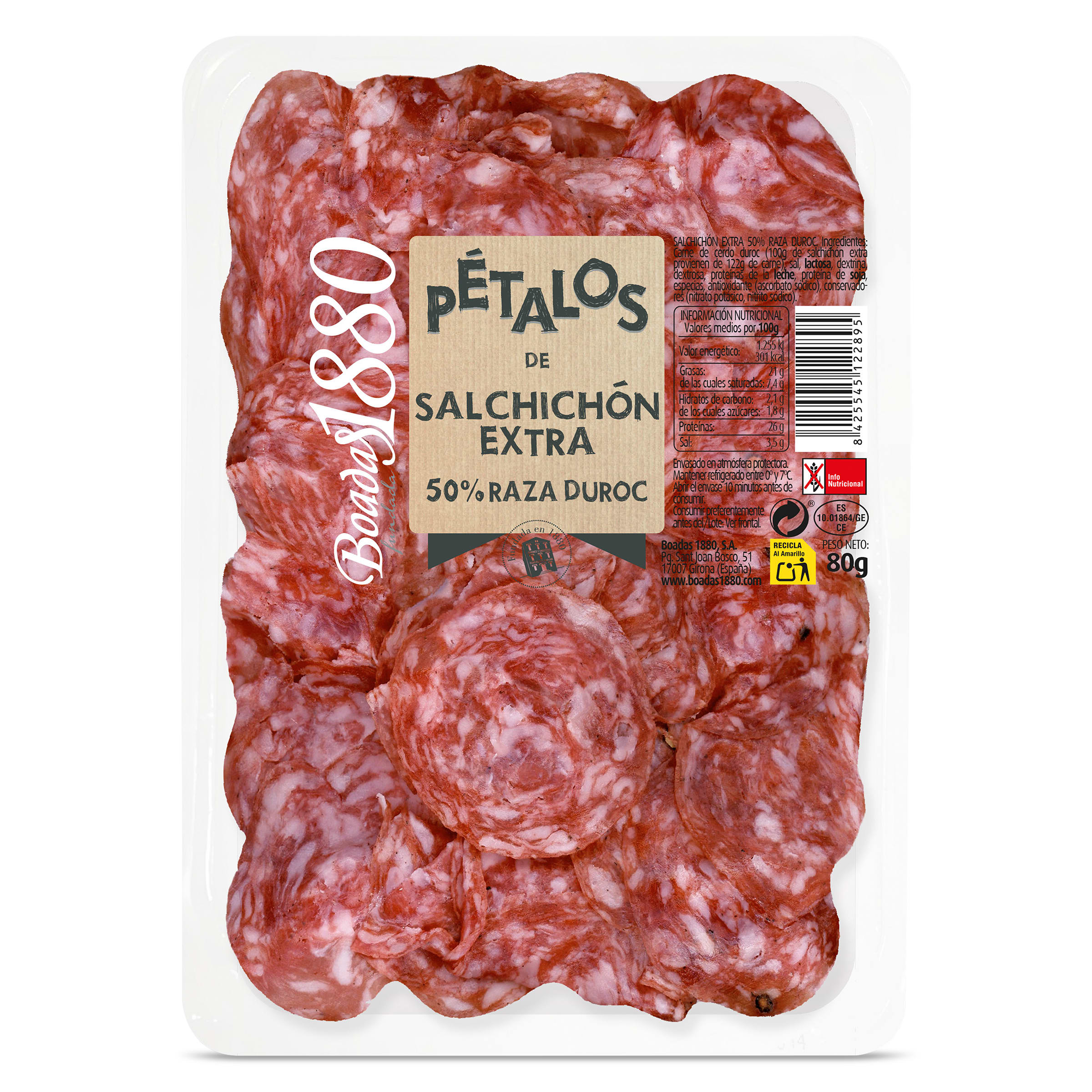 Pétalos de salchichón extra 50% Duroc Boadas sobre 80 g