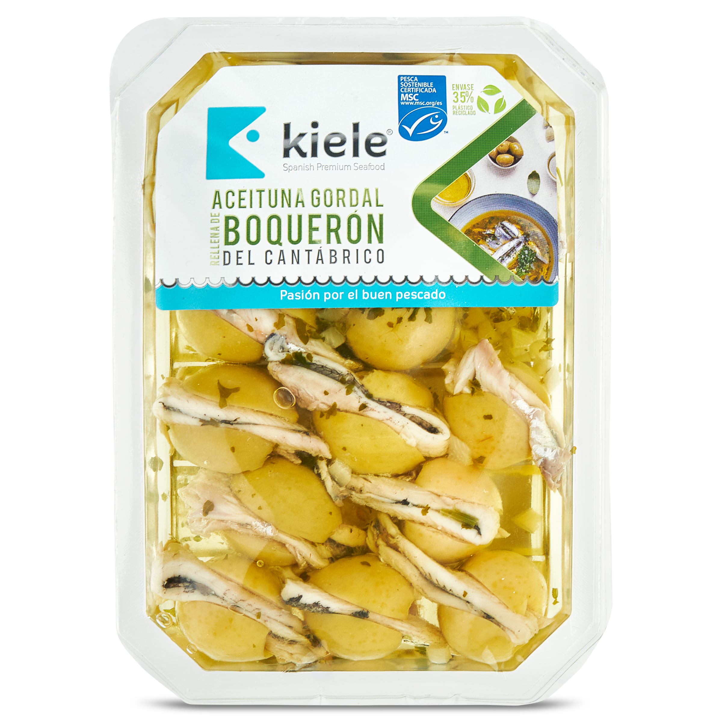 Aceituna gordal rellena de boquerón del Cantábrico MSC KIELE   BANDEJA 150 GR