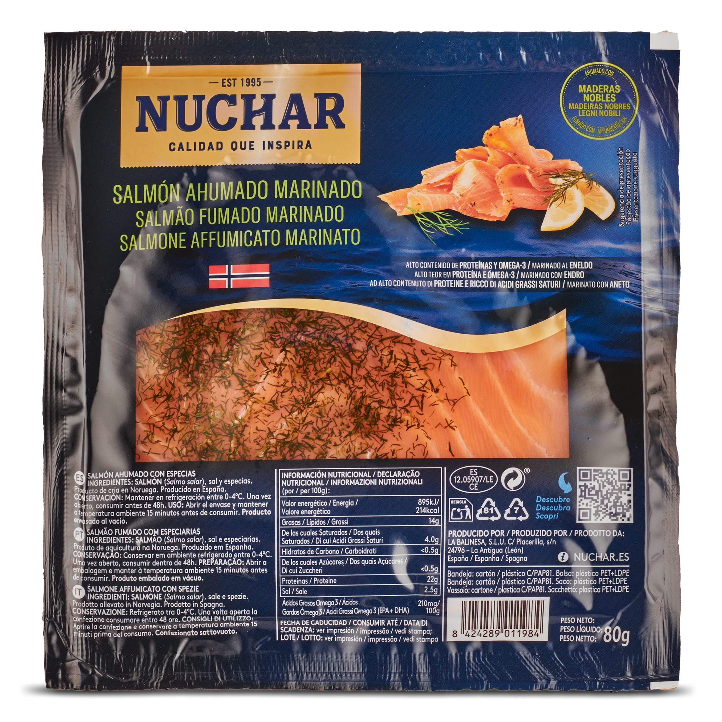 Salmón ahumado marinado NUCHAR   SOBRE 80 GR