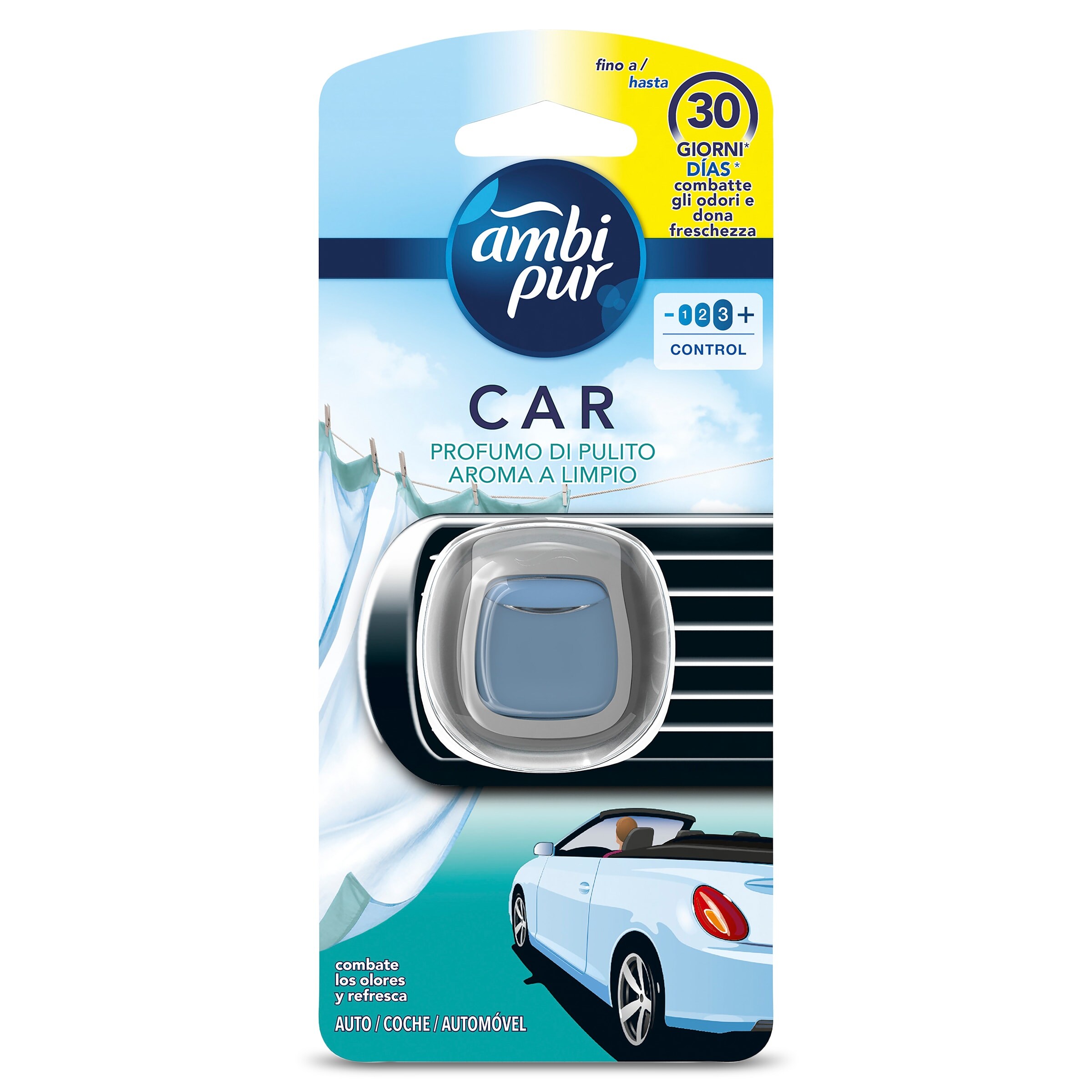 Ambientador para coche aroma limpio Ambipur blister 1 unidad