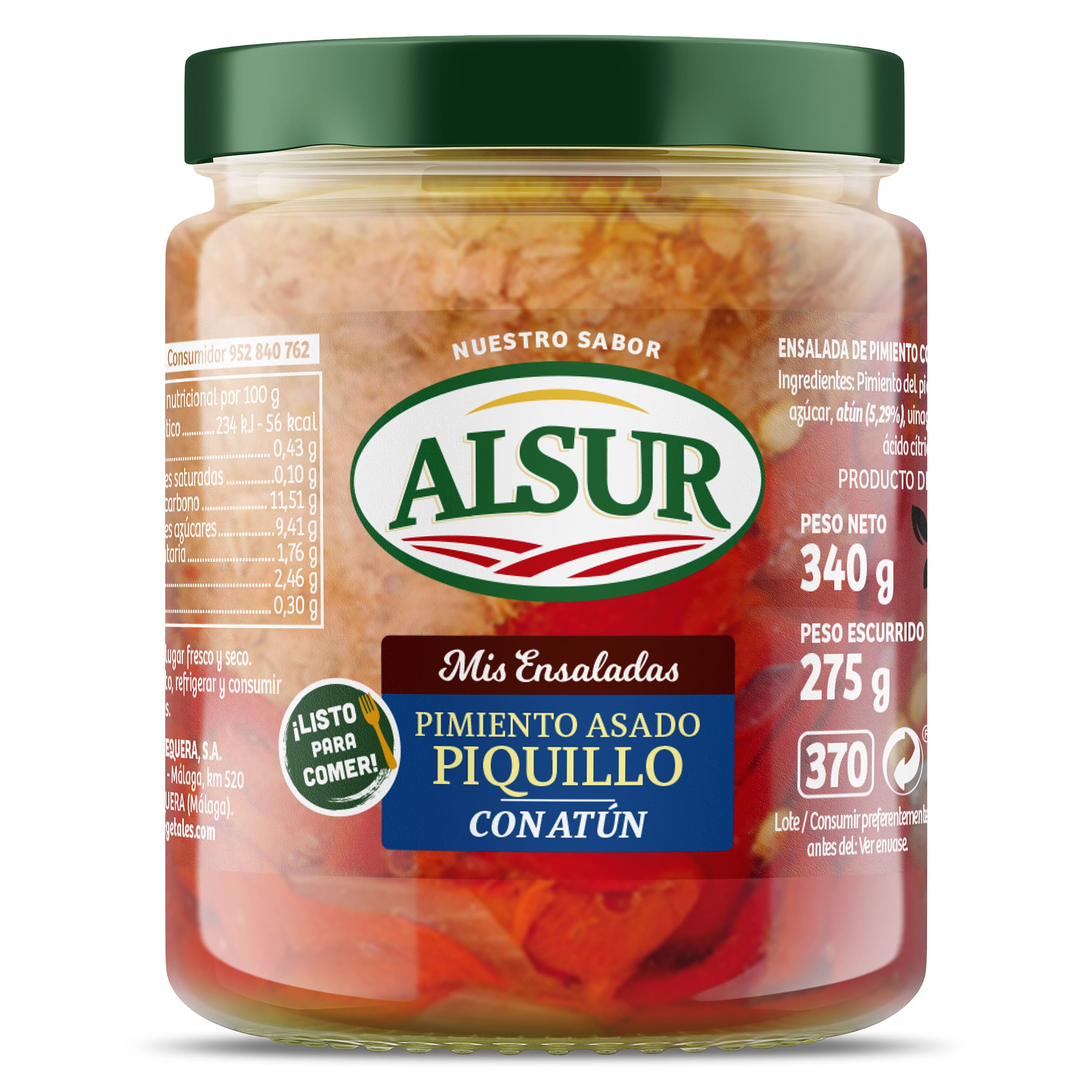 Ensalada de pimientos del piquillo asados con atún Alsur bandeja 275 g