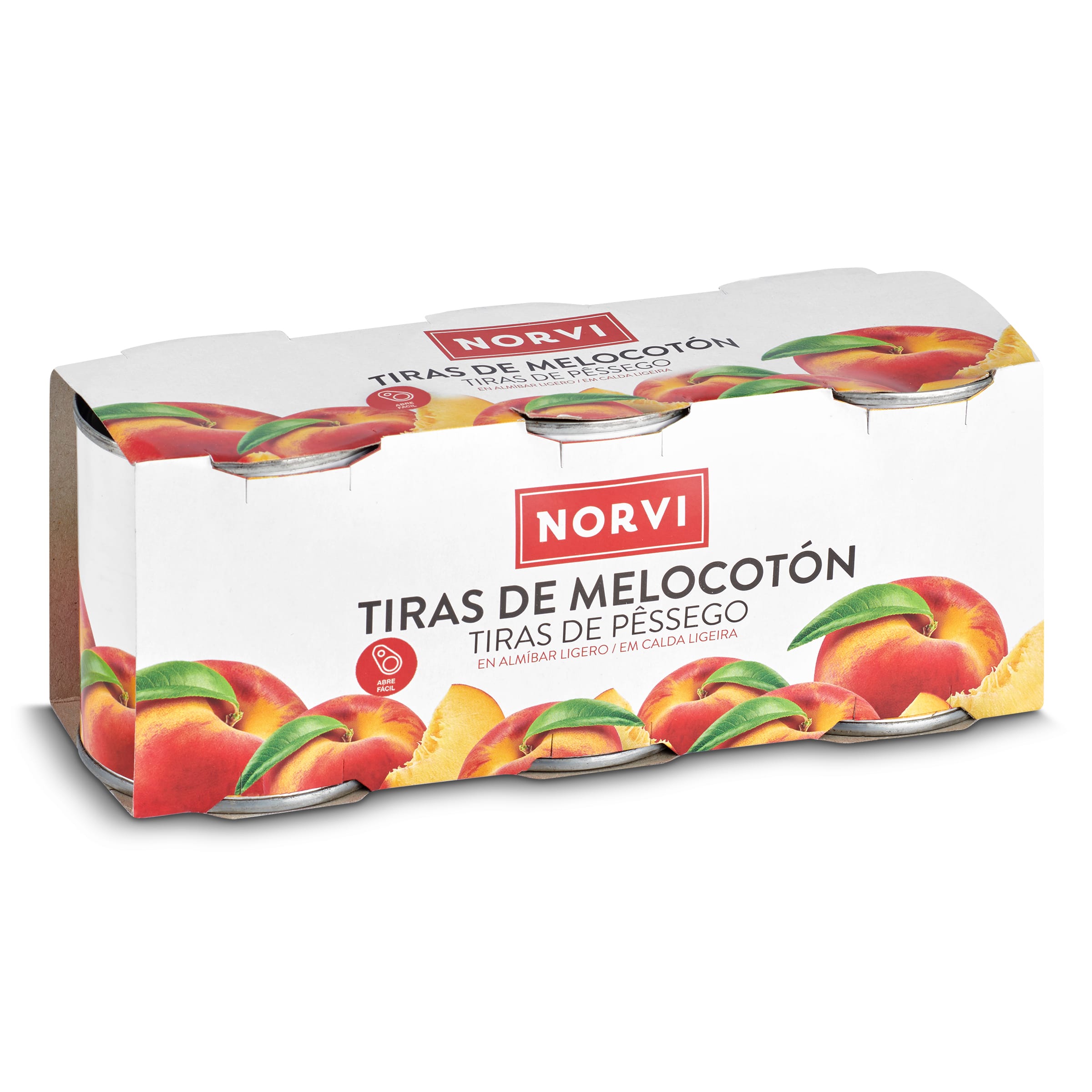 Tiras de melocotón en almíbar Norvi lata 3 x 115 g