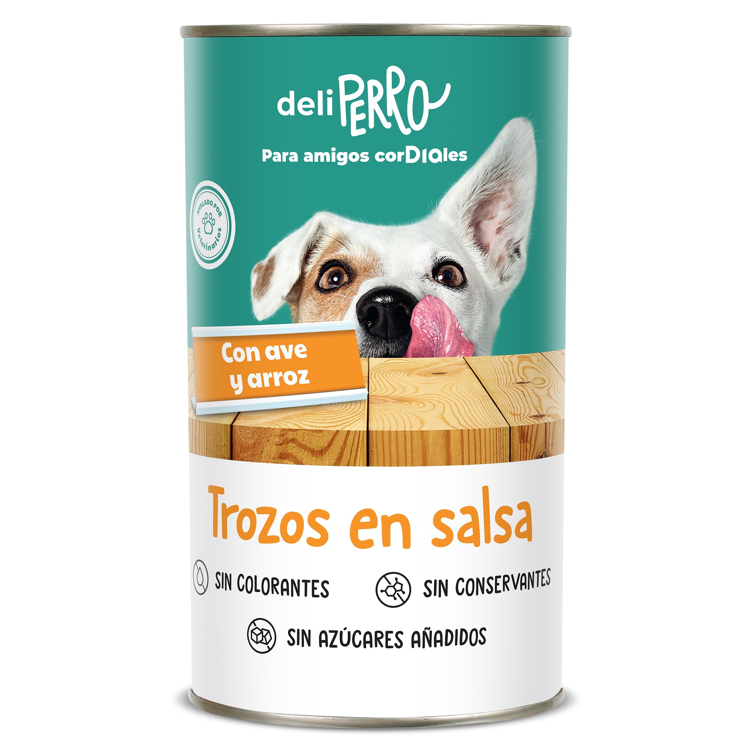 Alimento para perros trozos en salsa con ave y arroz Deliperro lata 1.25 kg