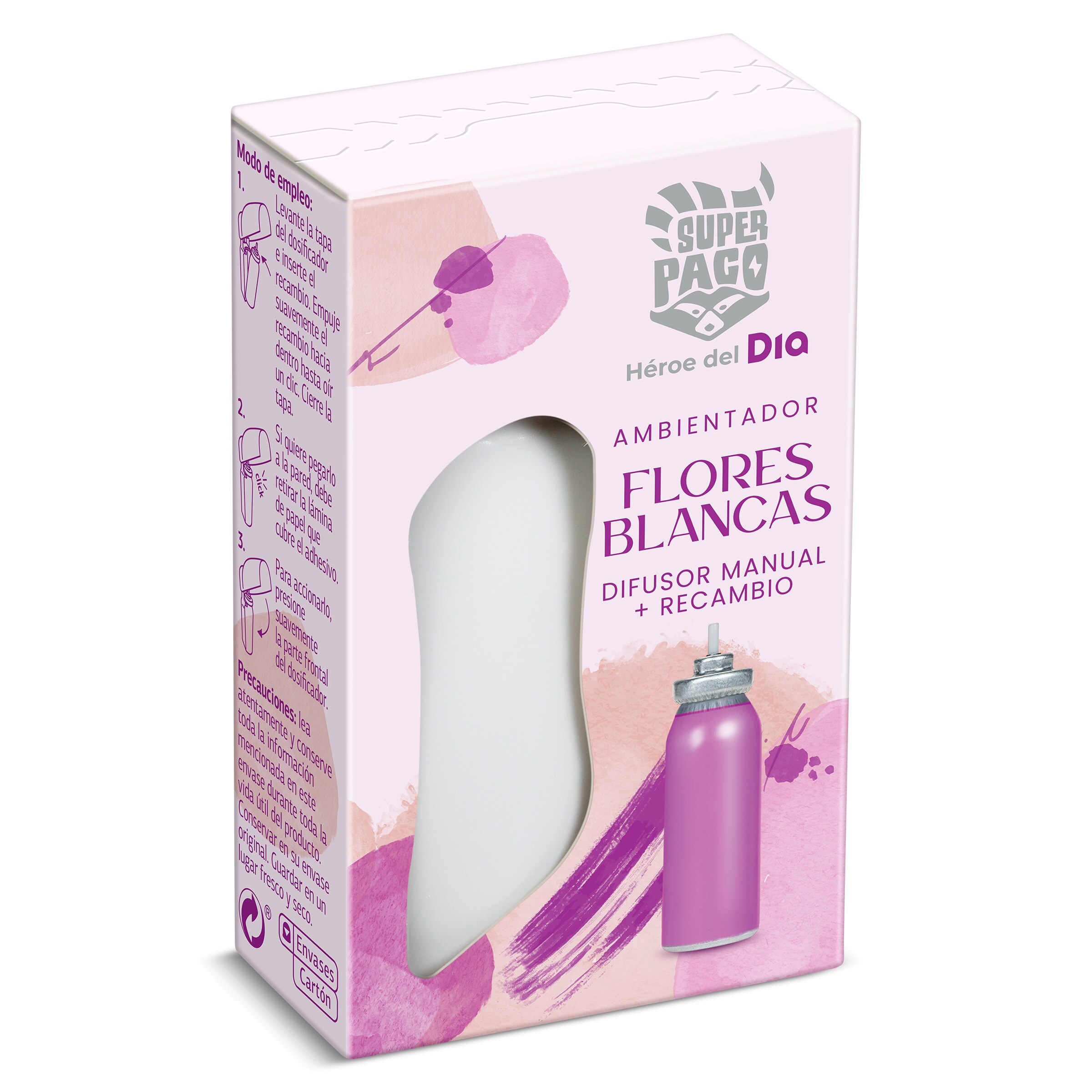 Difusor ambientador manual con recambio flores blancas Super Paco de Dia caja 2 unidad