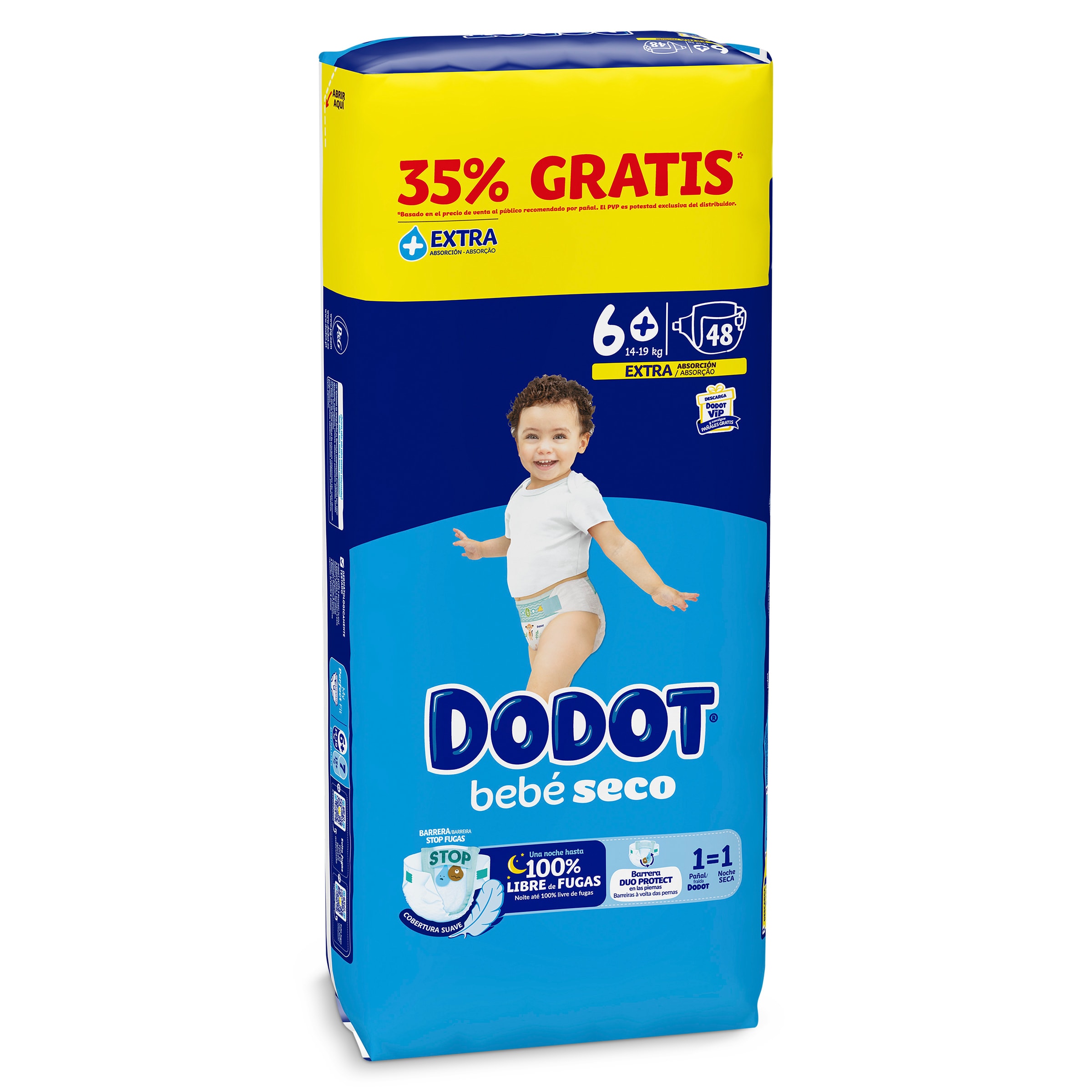 Pañales 14-20 kg talla 6 Dodot 48 unidades