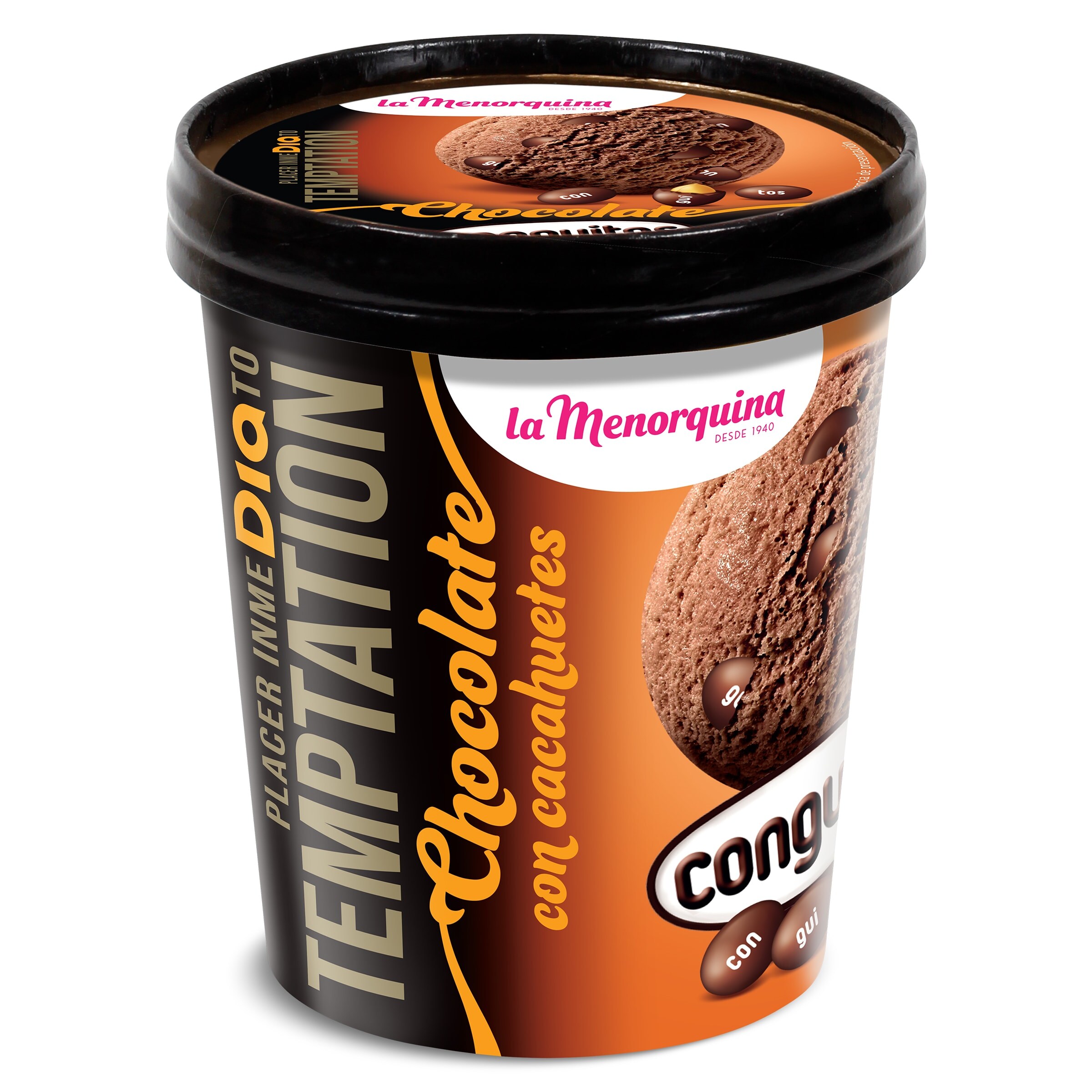 Helado de chocolate con cacahuetes conguitos Temptation tarrina 350 g